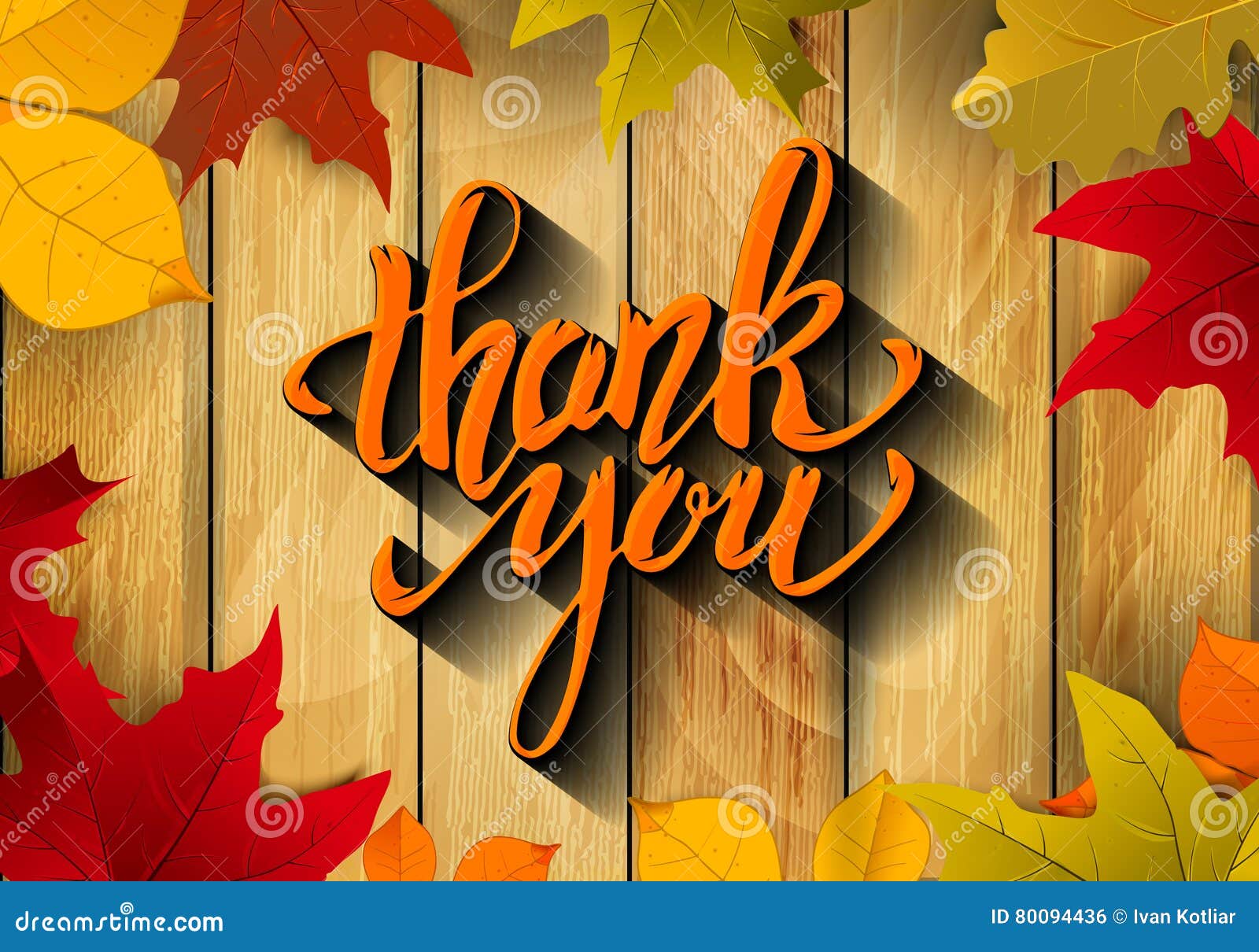 Thank You. Hand Drawn Lettering with Yellow Autumn Leaves Stock ...