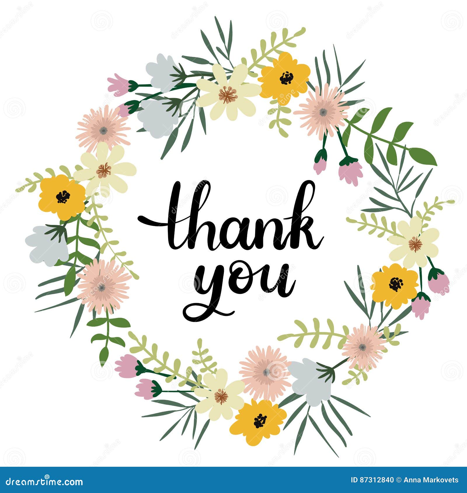 Thank You Floral Card In . Template For Wedding Design. Stock Image ...