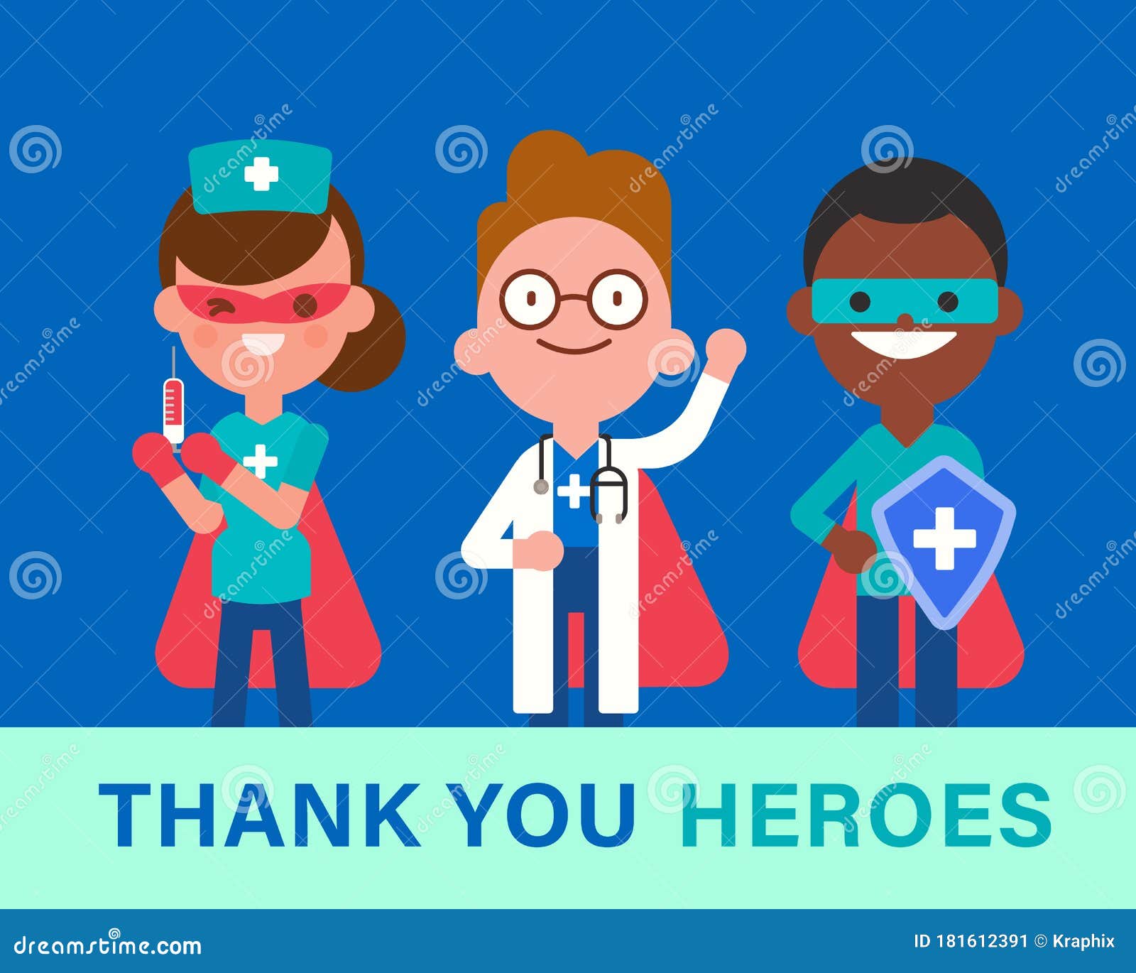 thank you heroes. team of doctors, nurse and medical workers in superhero costume. fighting covid-19 virus epidemic concept.