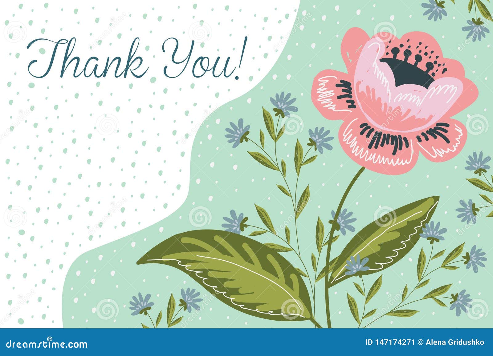 Thank You. Horzontal Hand Drawng Brush Picture . Doodle Flowers and ...