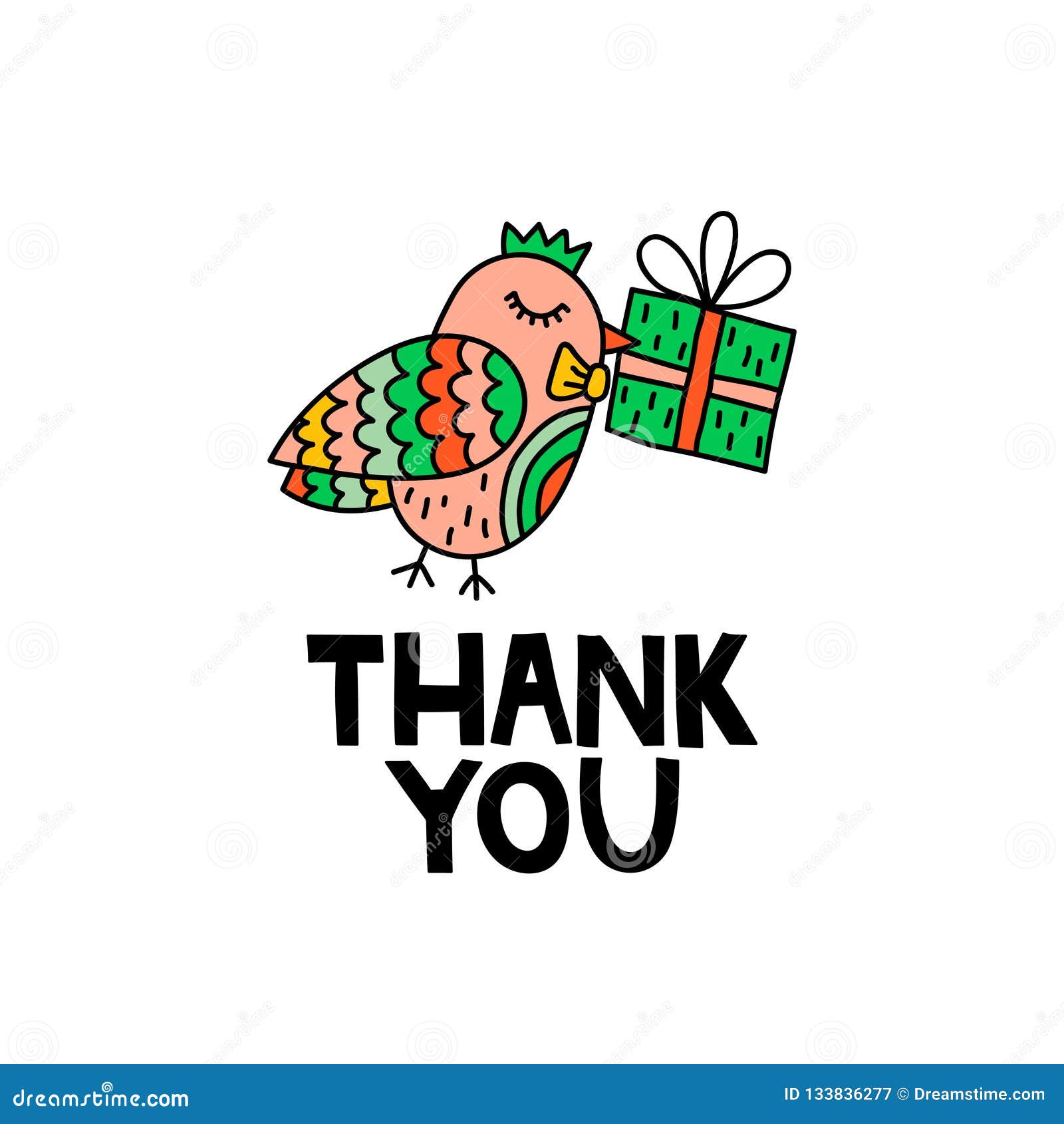 Thank You! Cute Doodle Bird with Gift Box Stock Vector - Illustration of  celebration, animal: 133836277