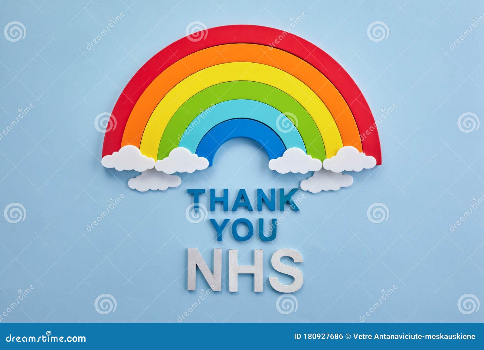 thank you nhs rainbow banner. rainbow ob blue background with letters