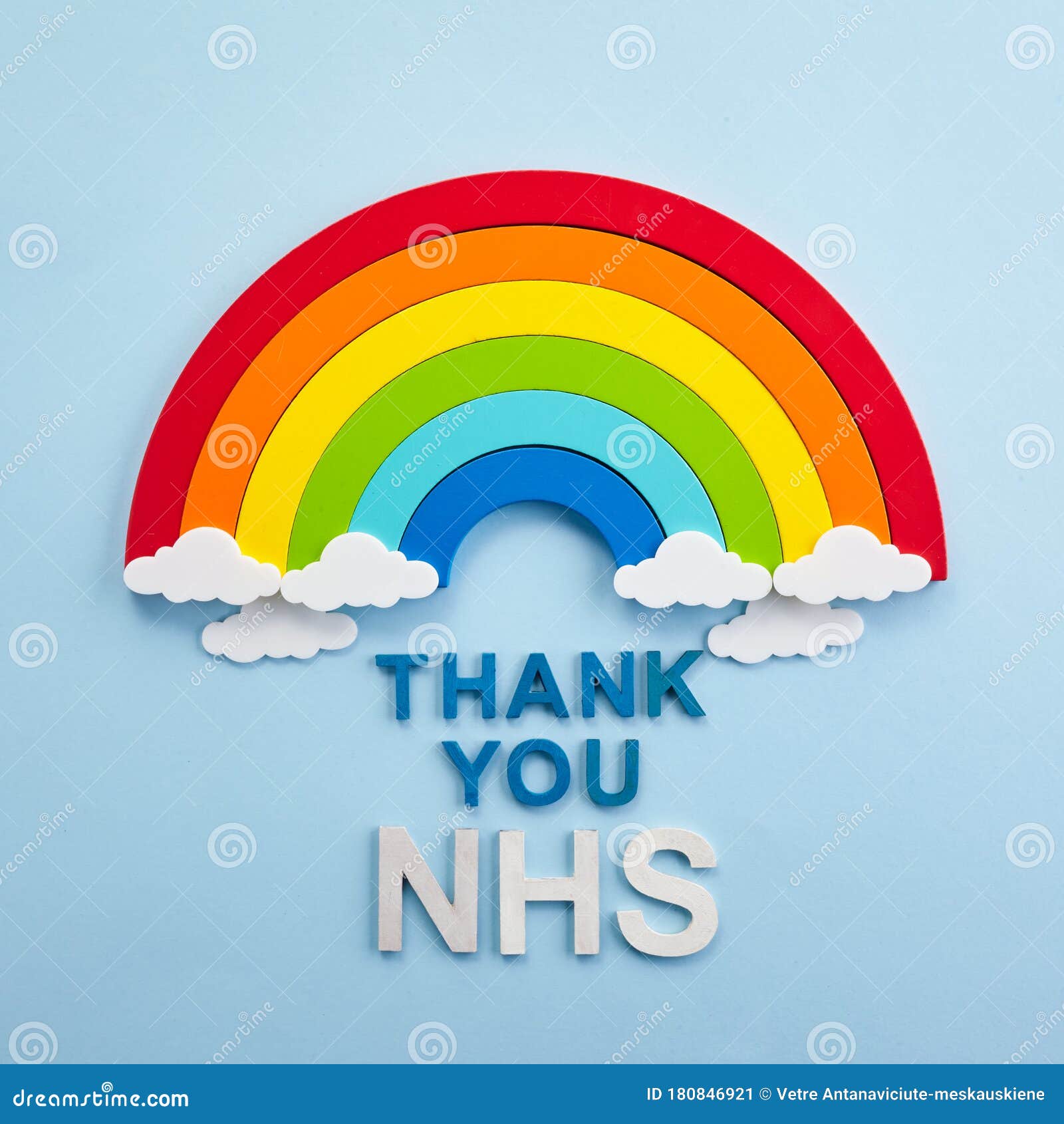 thank you nhs rainbow banner. rainbow ob blue background with letters