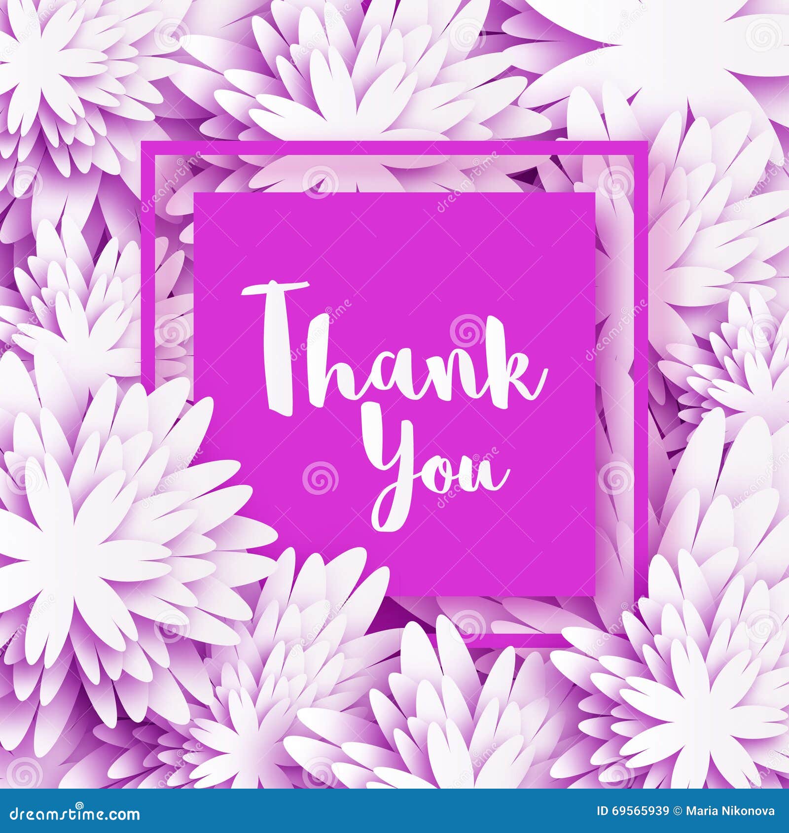 Thank You. Spring Floral Card With White Origami Flowers. Stock Vector - Image: 69565939