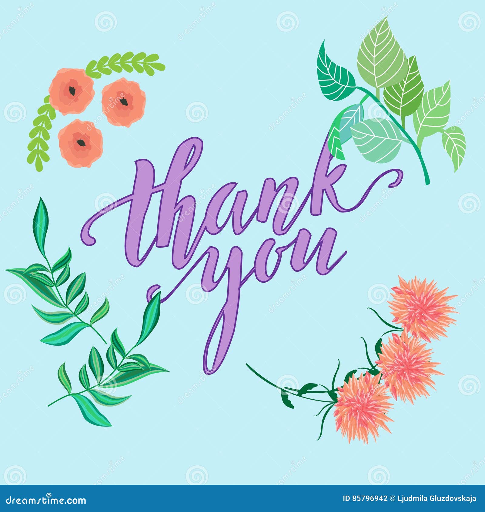 Thank You Vector Greeting Card or Postcard.Hand Inscription Stock ...