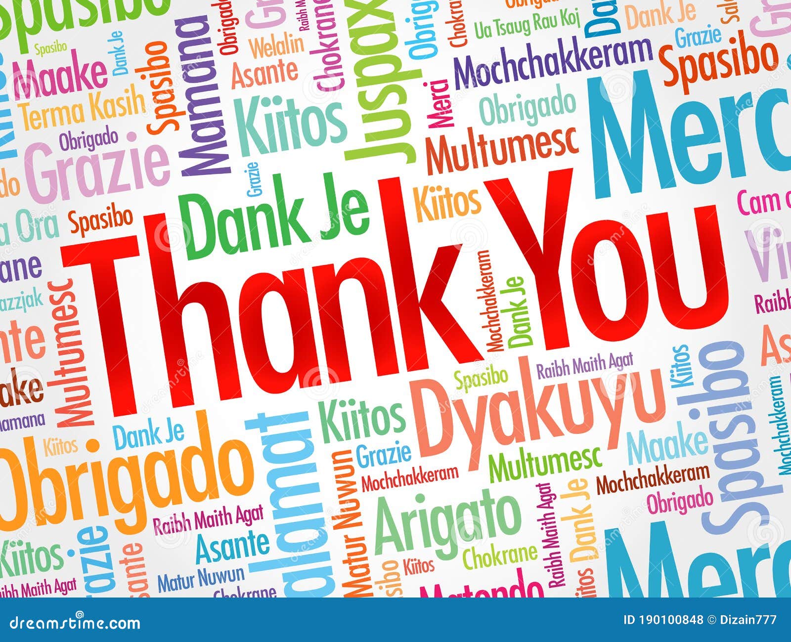 Thank You Word Cloud in Different Languages, Concept Background Stock