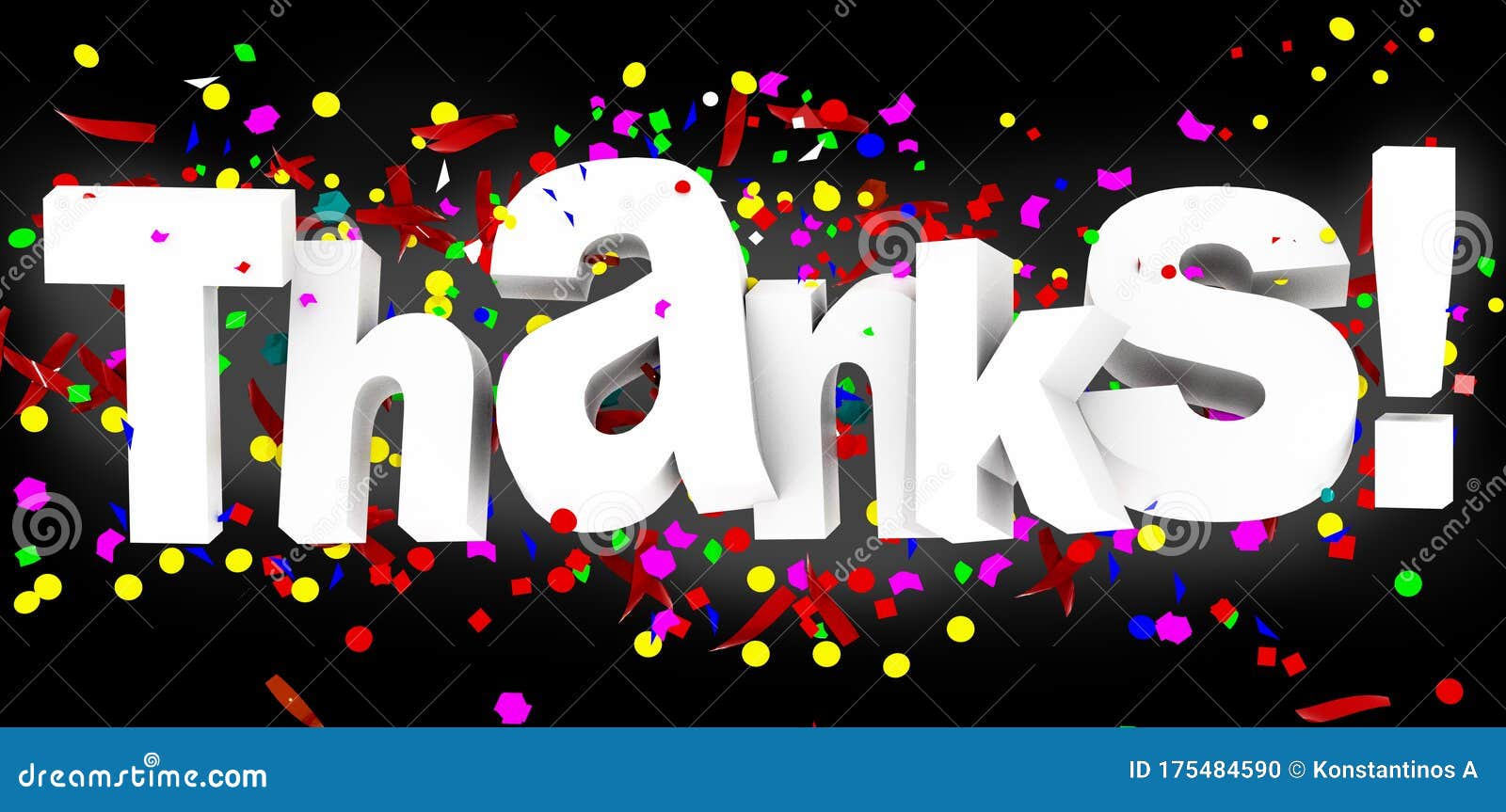 thanks confeti text word in black background - 3d rendering