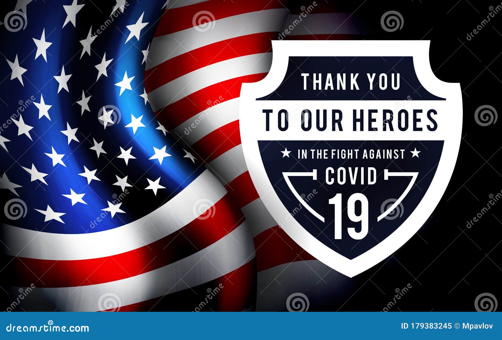 thanks for the heroes helping to fight the coronavirus.   with usa flag on background.