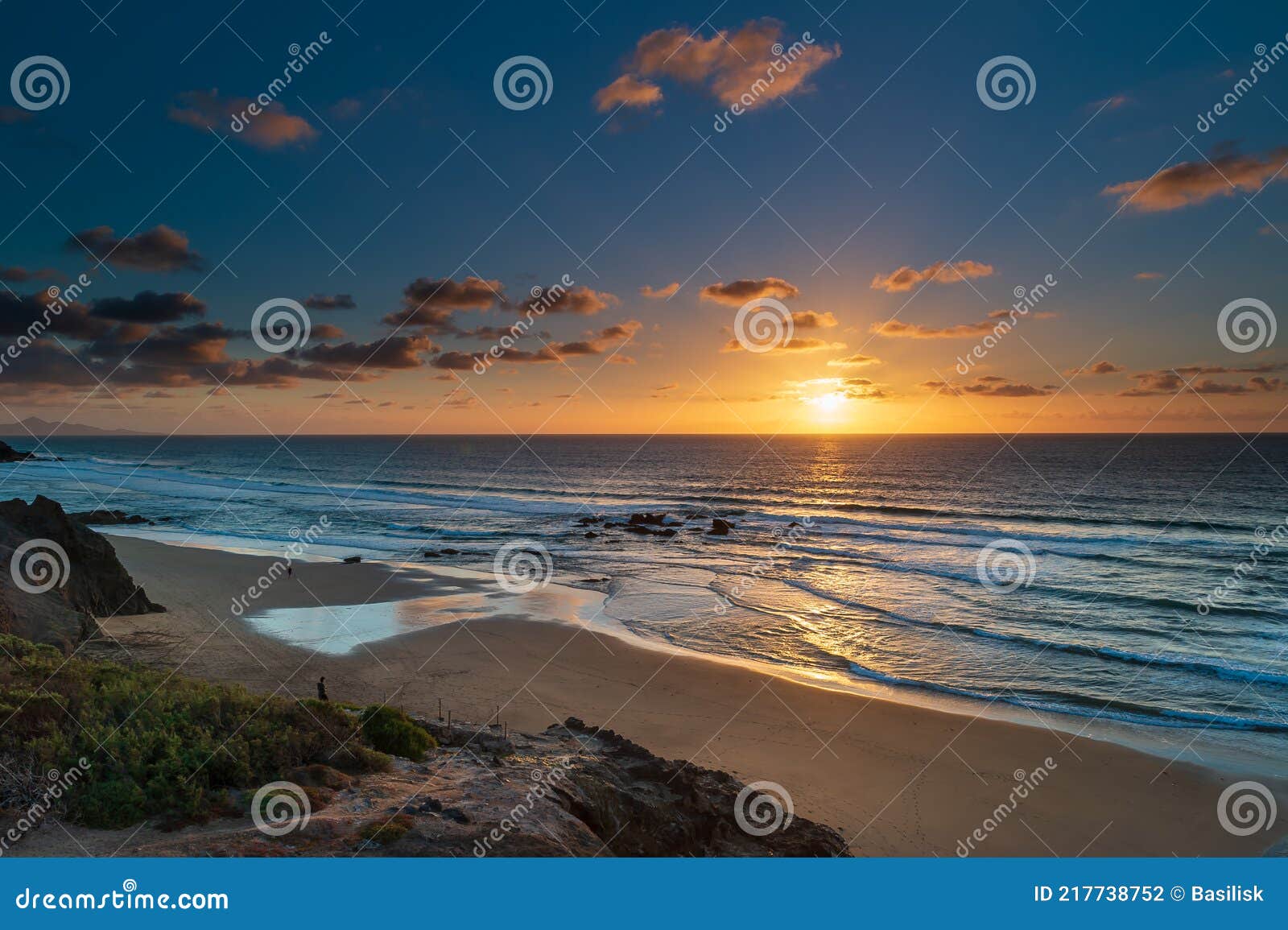 beautiful sunset at playa la pared, fuerteventura, spain