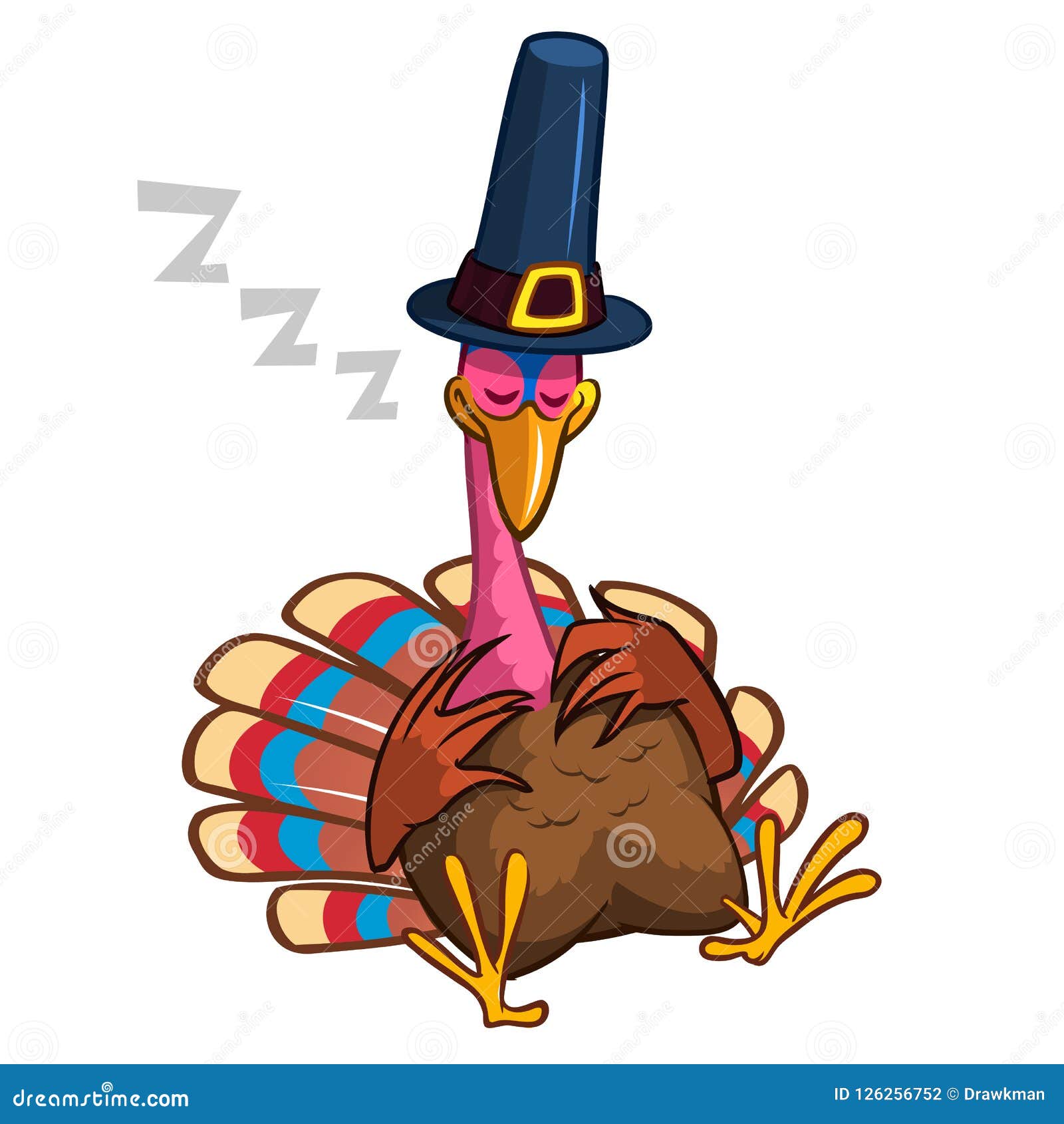 Thanksgiving Cartoon Turkey Character Sleeping. Isolated ...