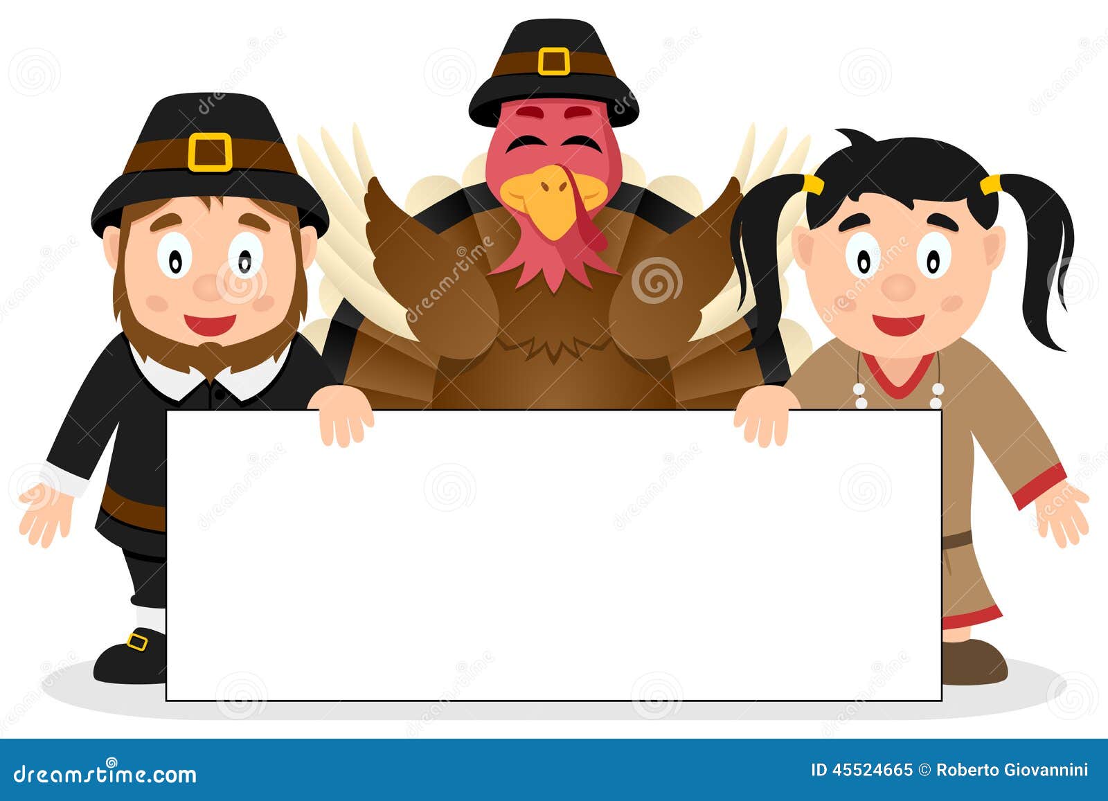 Thanksgiving Characters With Banner [1] Stock Vector