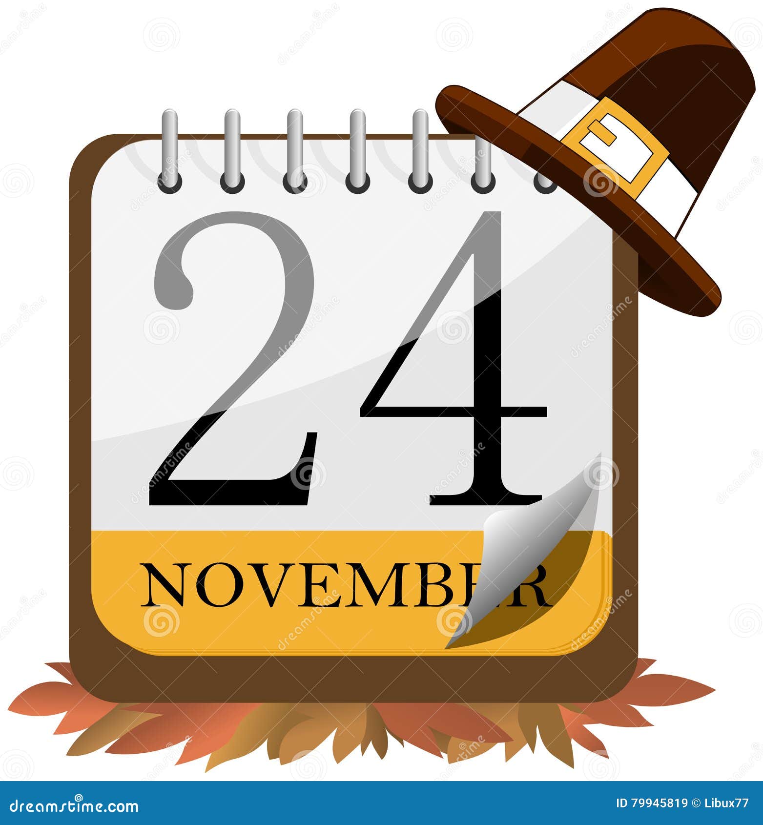 Tear-off calendar. Calendar page with Thanksgiving Day date. November 24.  Flat style hand drawn vector icon. 13466870 Vector Art at Vecteezy