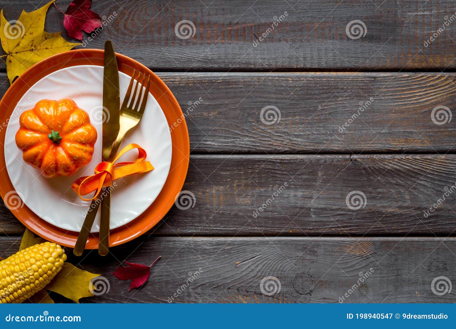 Thanksgiving Day Dinner Table, Top View . Autumn Vegetables on Plate ...