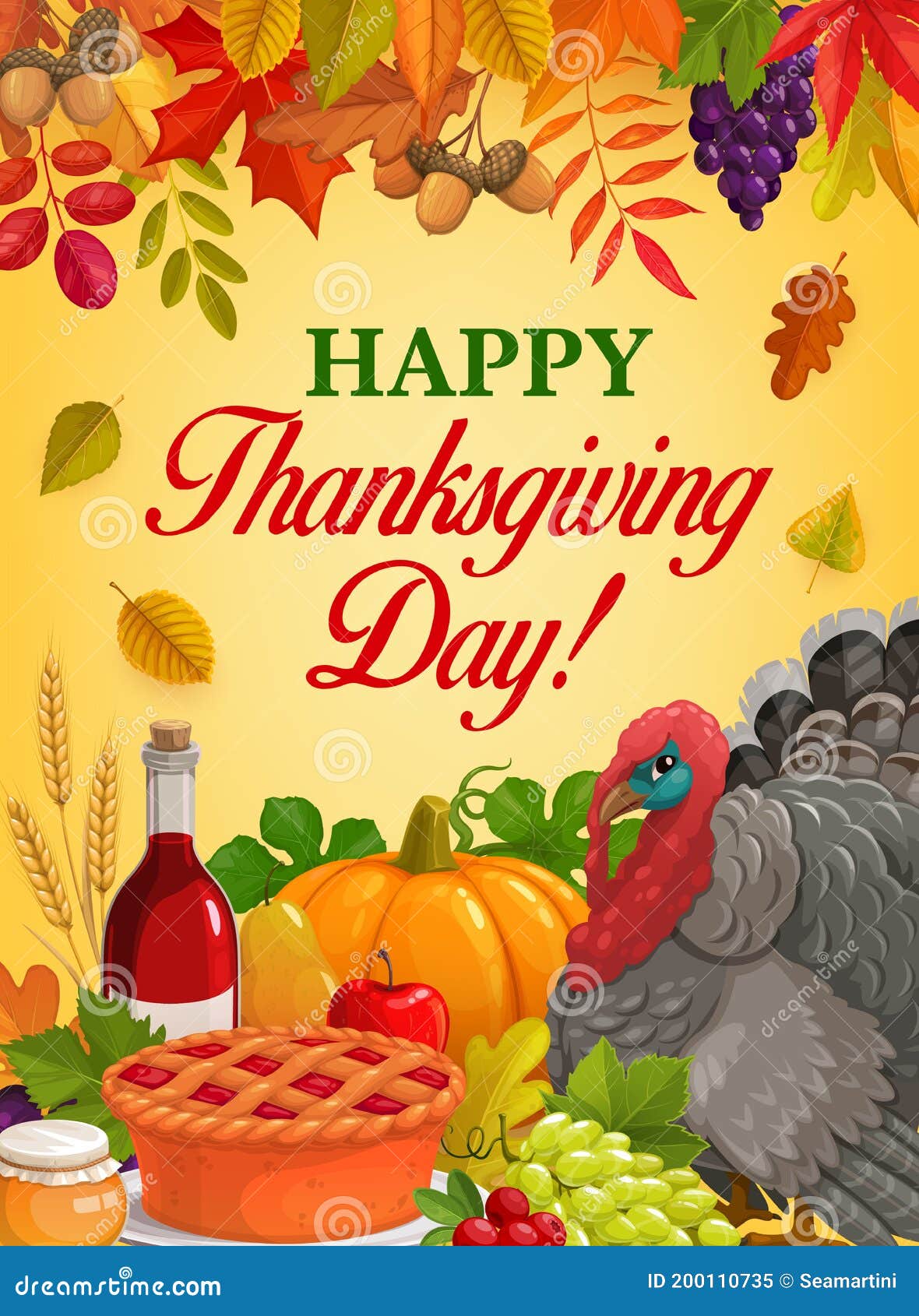 Thanksgiving Day Dinner with Turkey and Pumpkin Stock Vector ...