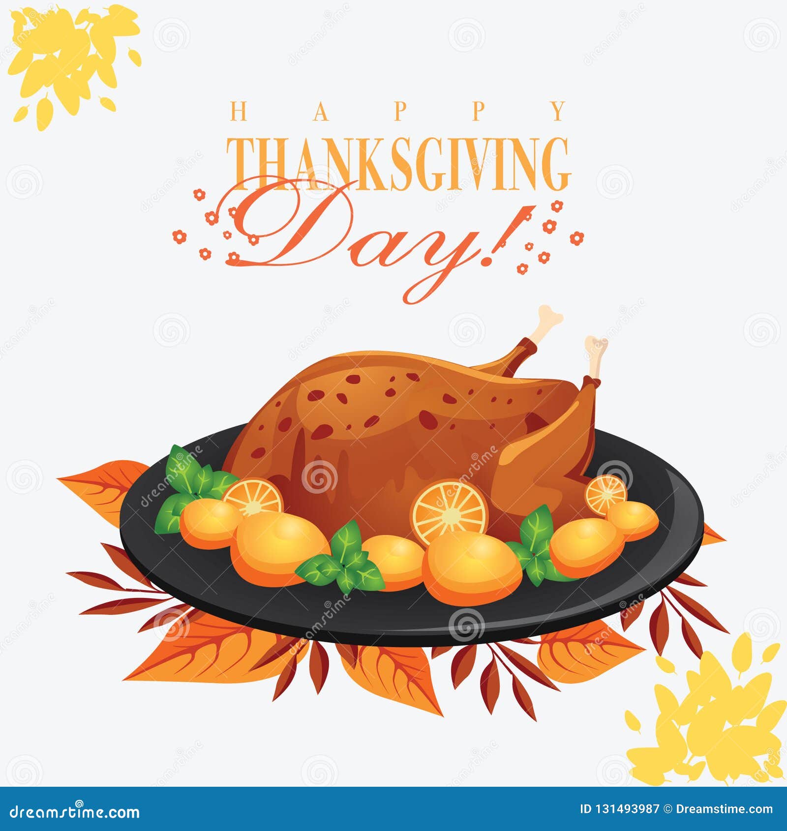 Thanksgiving Day Roasted Turkey on Black Plate Stock Vector ...