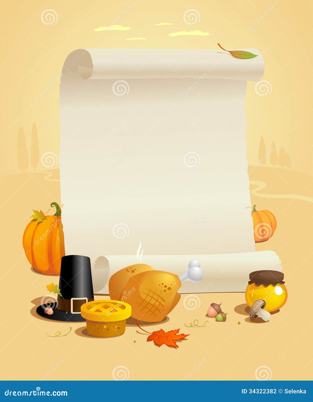 Thanksgiving Design with Paper Roll. Stock Vector - Illustration With Regard To Thanksgiving Flyer Template Free Download