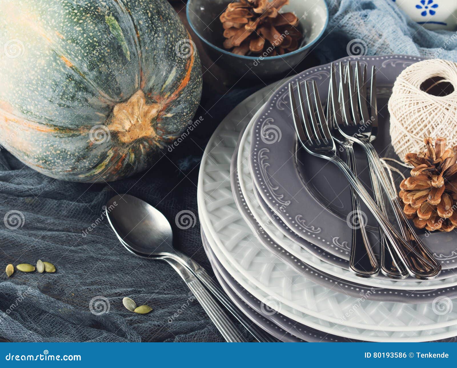 Thanksgiving Dinner Still Life with Dishes and Cutlery. Toned Stock ...