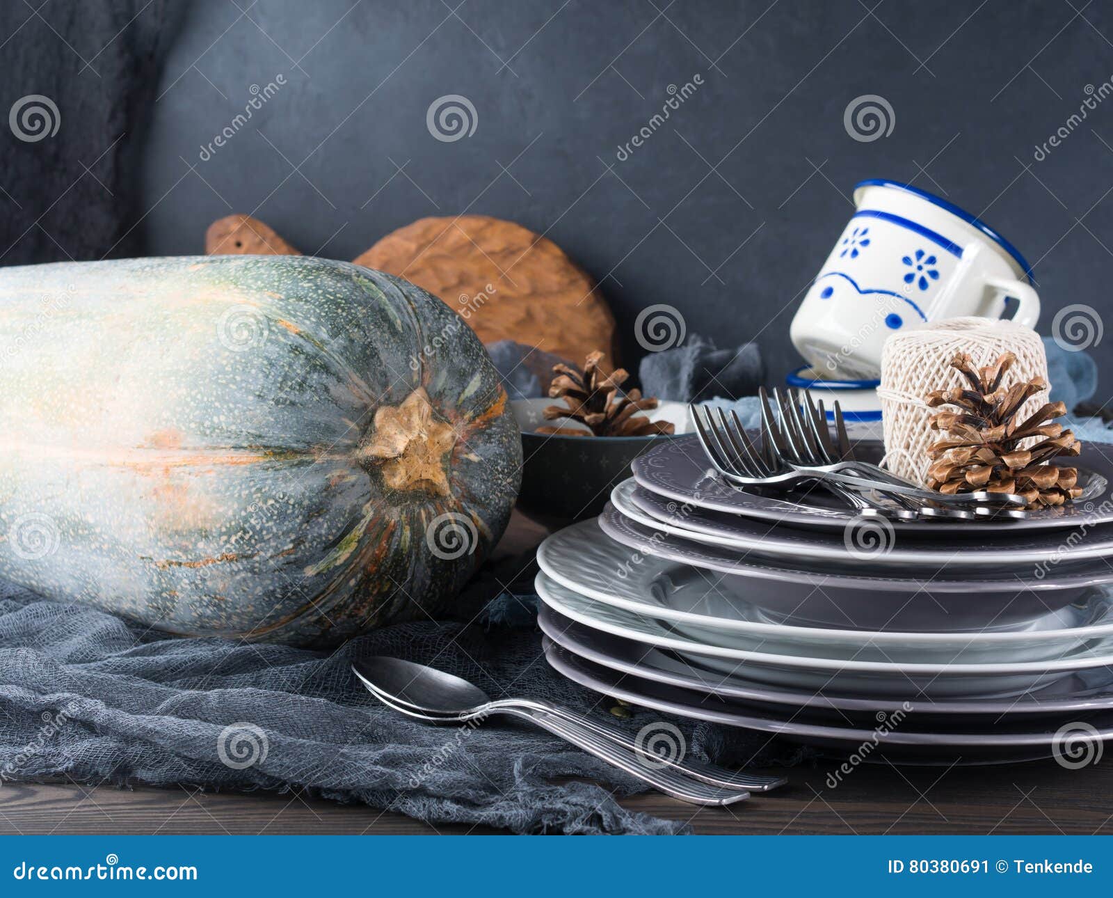 Thanksgiving Dinner Still Life with Tableware and Cutlery Stock Image ...