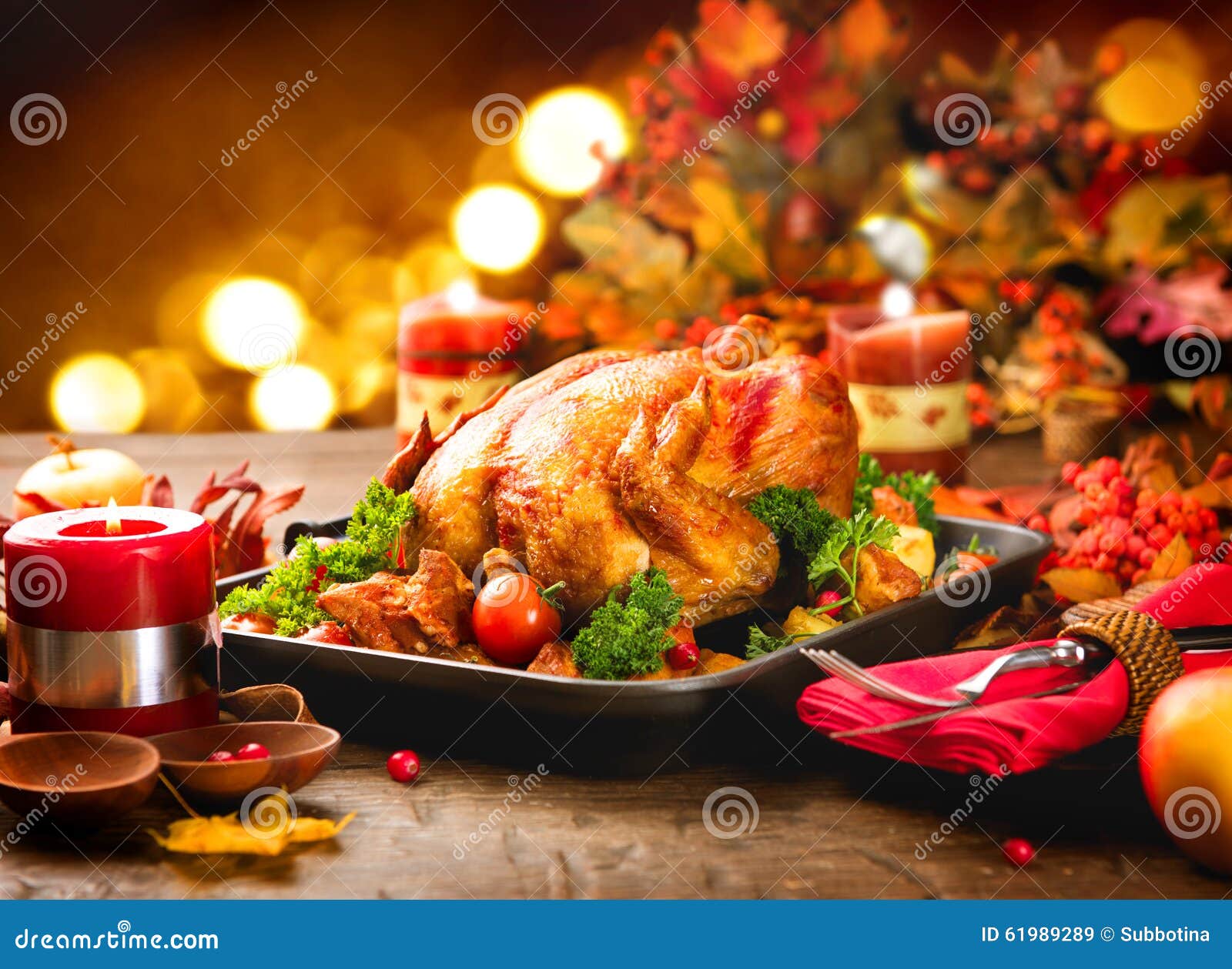 Thanksgiving Dinner Table Served with Turkey Stock Image - Image of ...