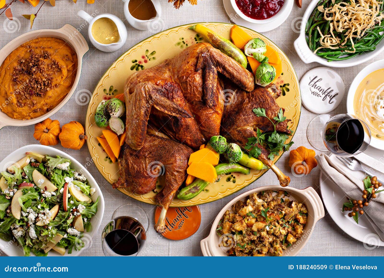 Thanksgiving Dinner With Whole Turkey And Sides Stock Image - Image of gourmet, holiday: 188240509