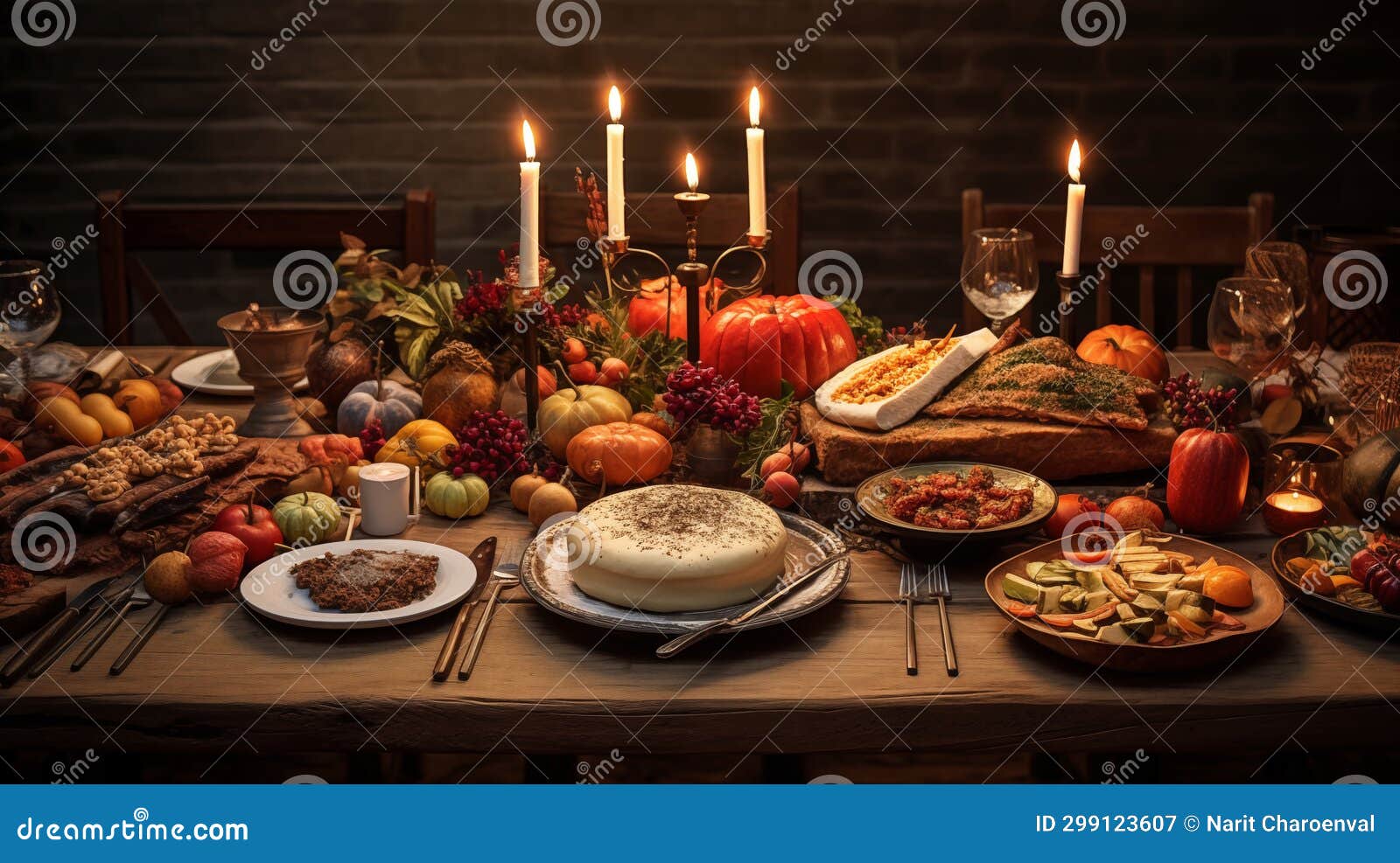 Thanksgiving Feast: a Culinary Symphony Under the Spotlight Stock