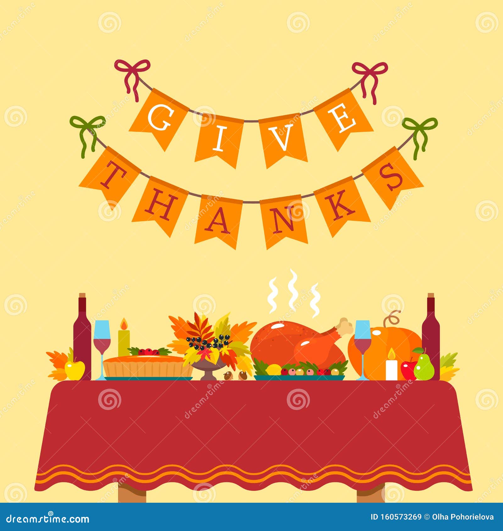 Thanksgiving Greeting Card. a Festive Table with a Tablecloth with ...