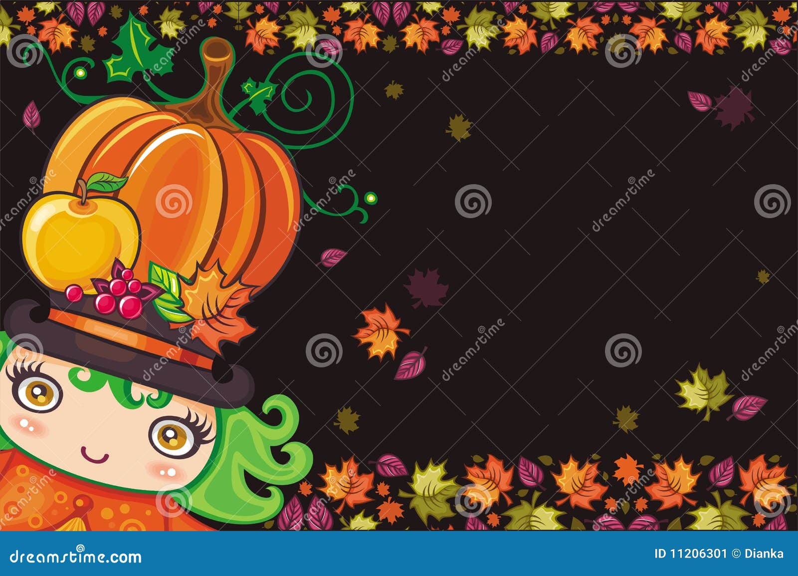 Cute Thanksgiving / Pilgrim Girl With Pumpkin Head Cartoon ...