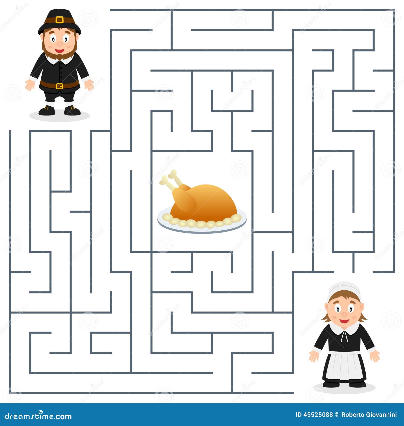 Thanksgiving Maze For Kids Pilgrims Stock Vector Illustration Of Cartoon Child 45525088