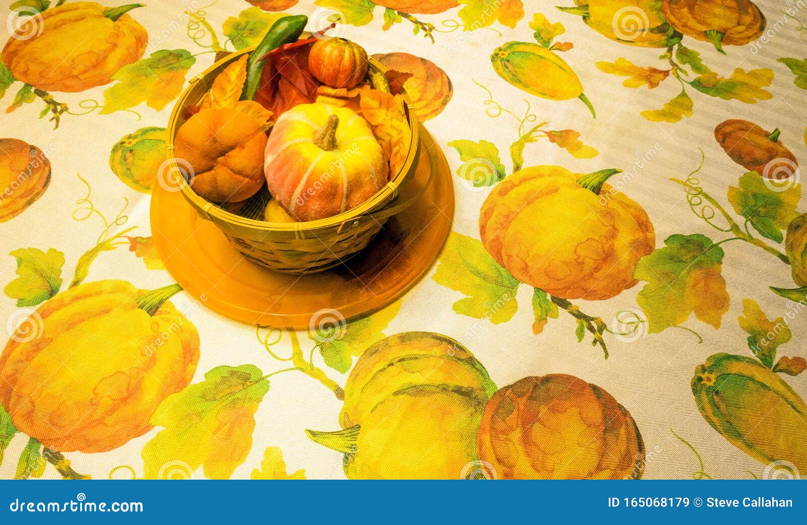 Thanksgiving Season Decorations on Autumn Tablecloth Stock Image ...