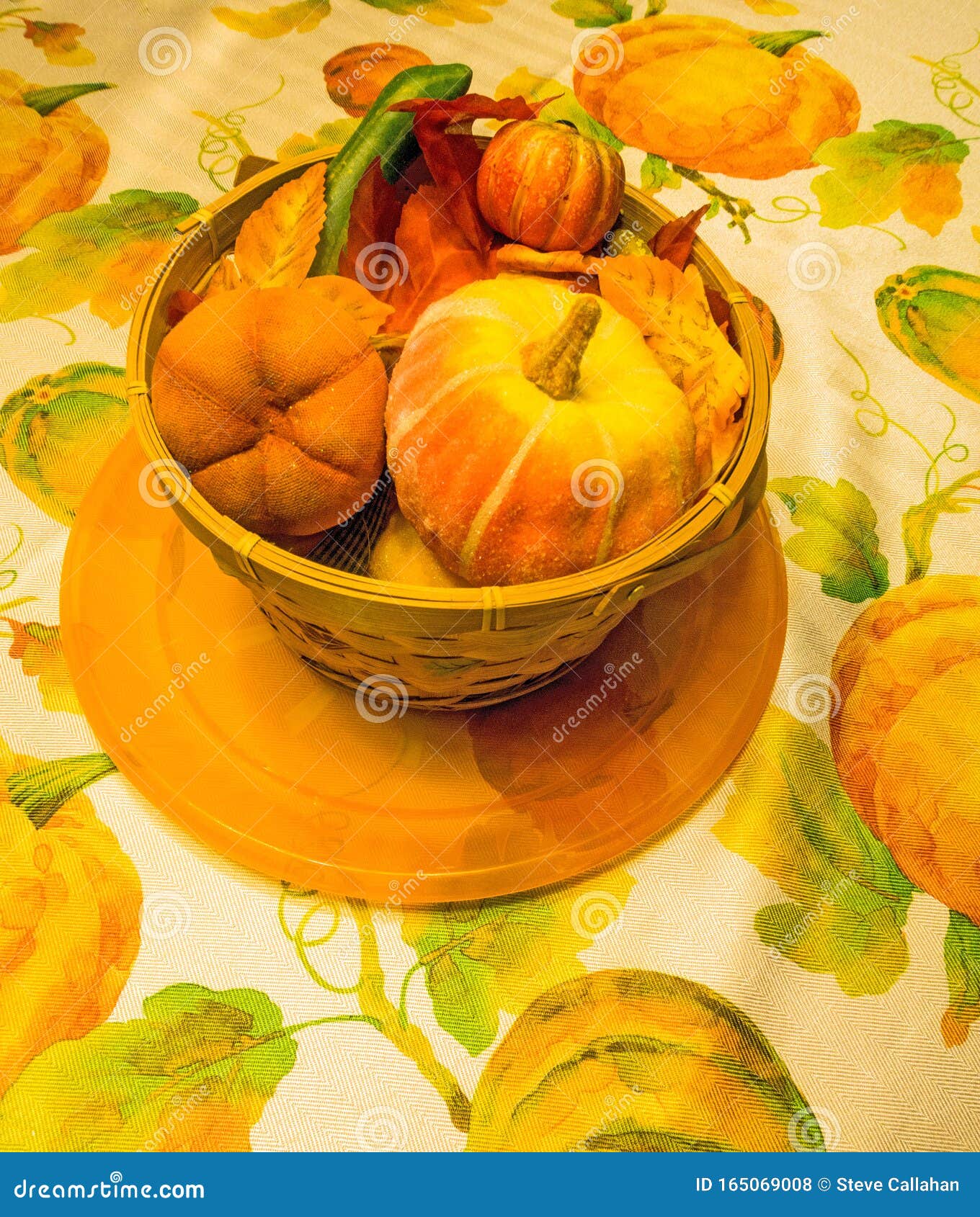 Thanksgiving Season Decorations on Autumn Tablecloth Stock Photo ...