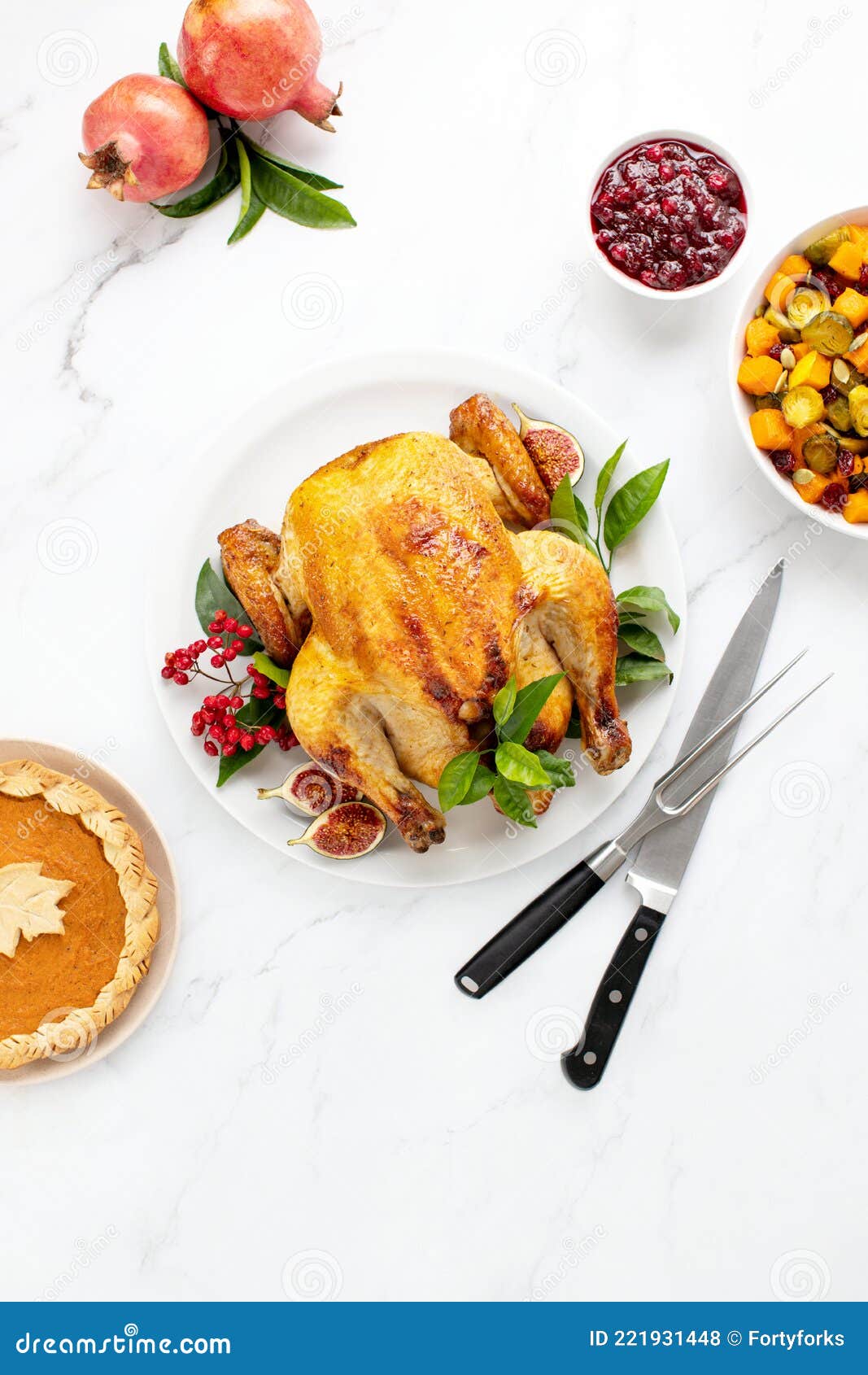 Thanksgiving Traditional Prepared Food on a Kitchen Marble Table