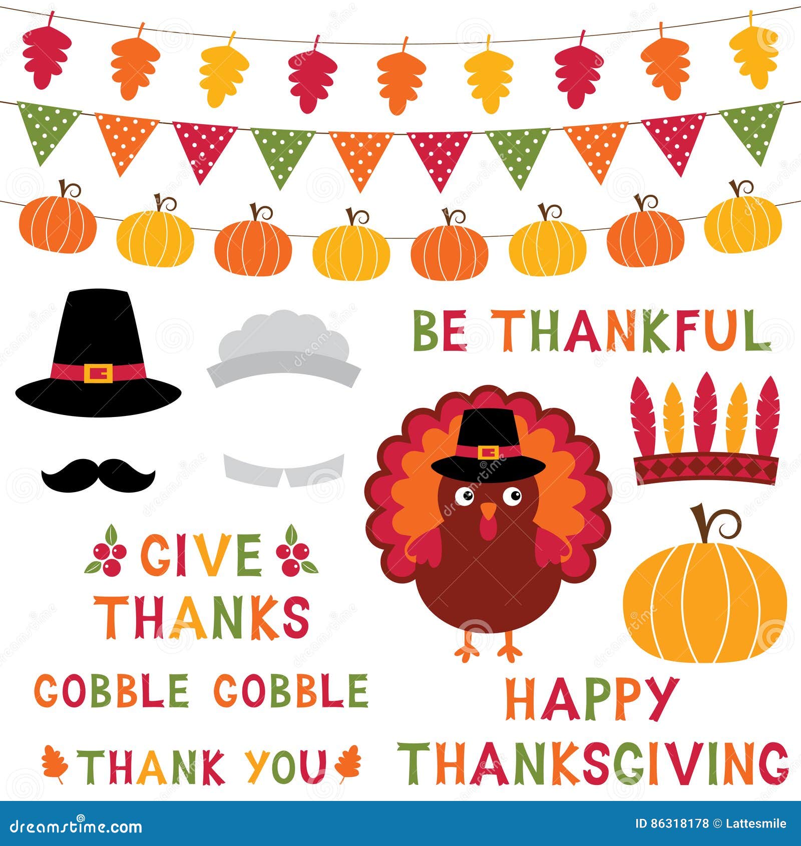 thanksgiving turkey, photo booth props and decoration set, text in hand lettered font