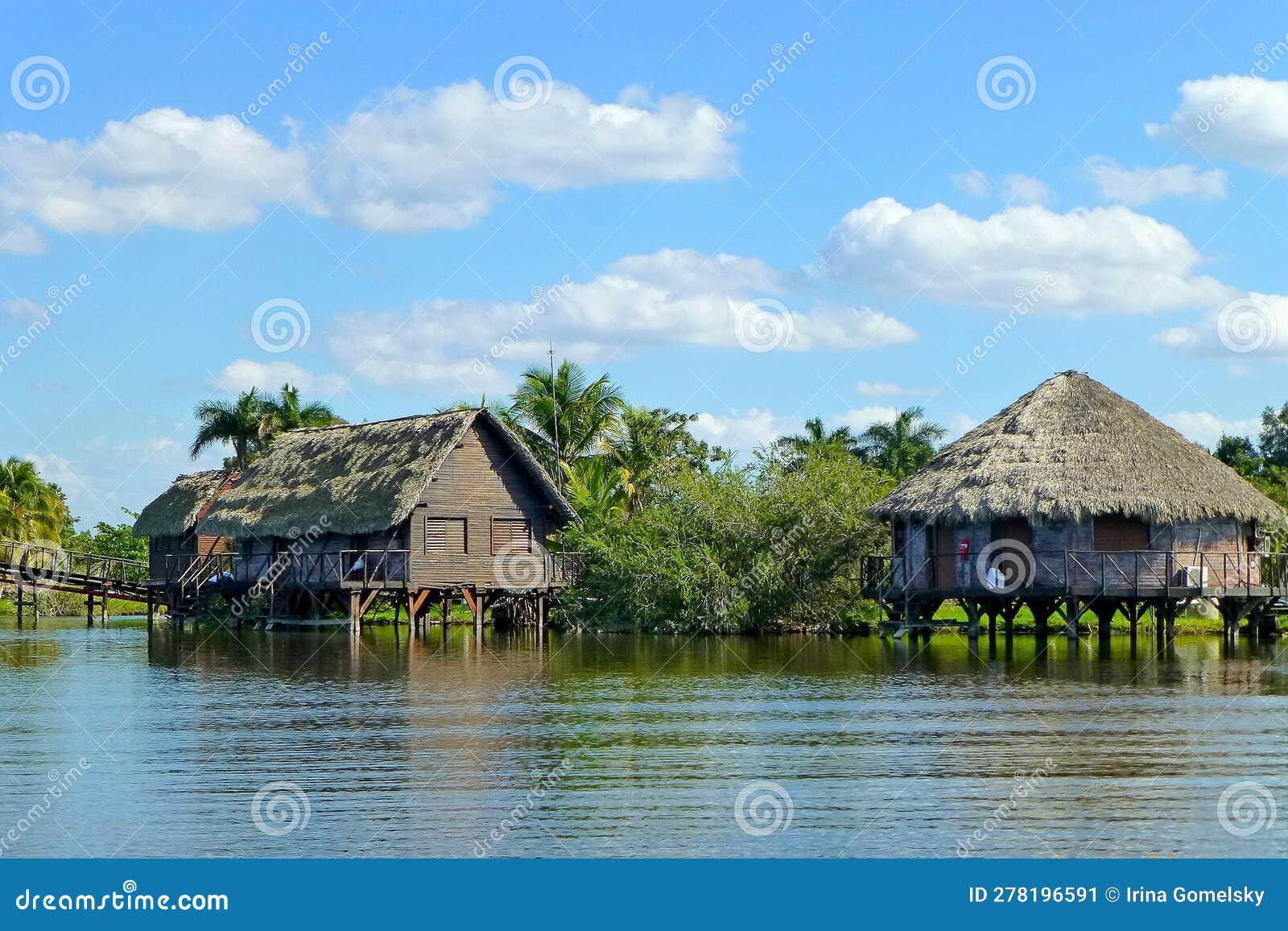 view of the tourist complex in the form of the indian village of guama in the zapata national park, cuba