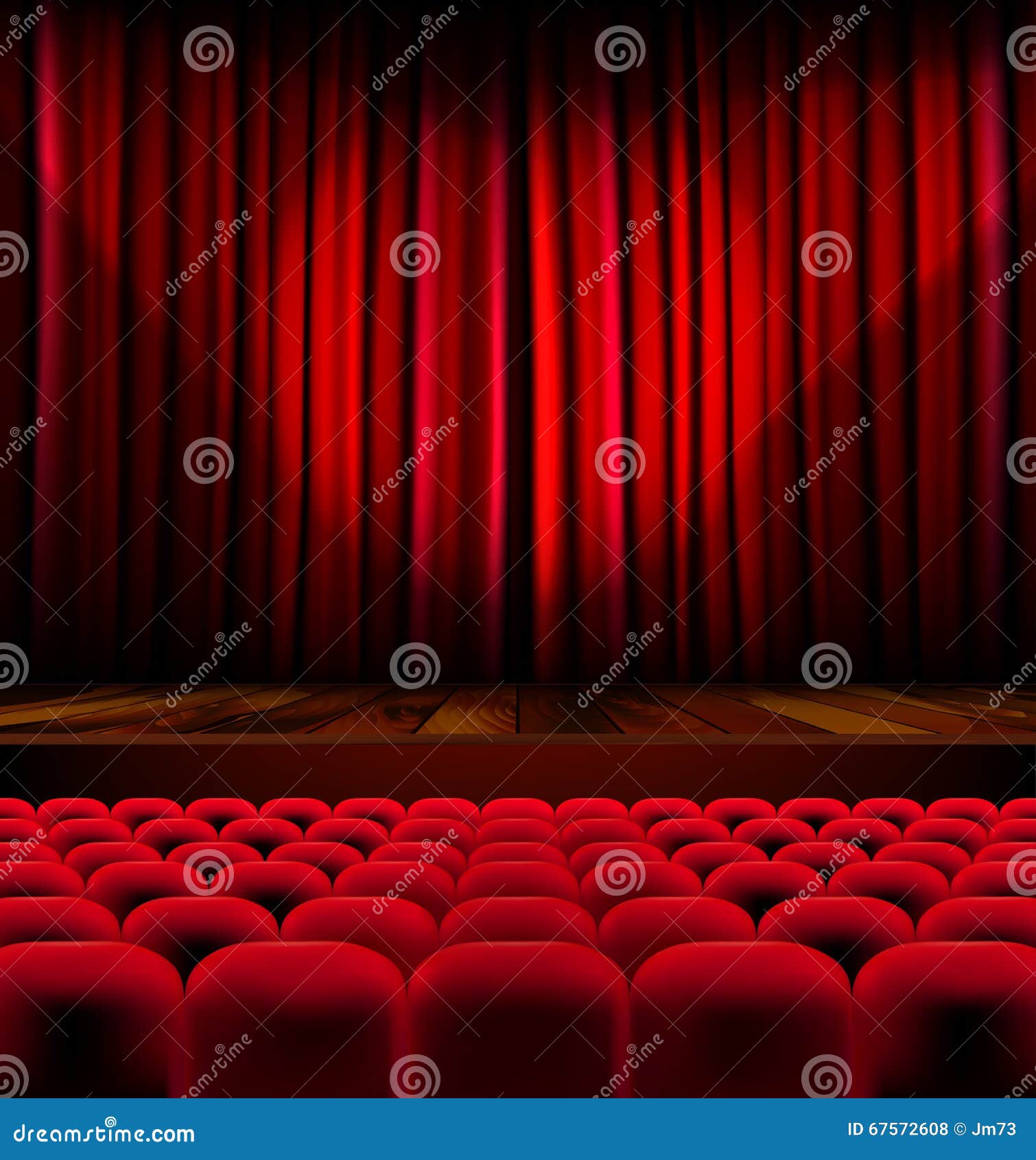 Theater Auditorium With Rows Of Seats And Stage With Curtain Stock ...