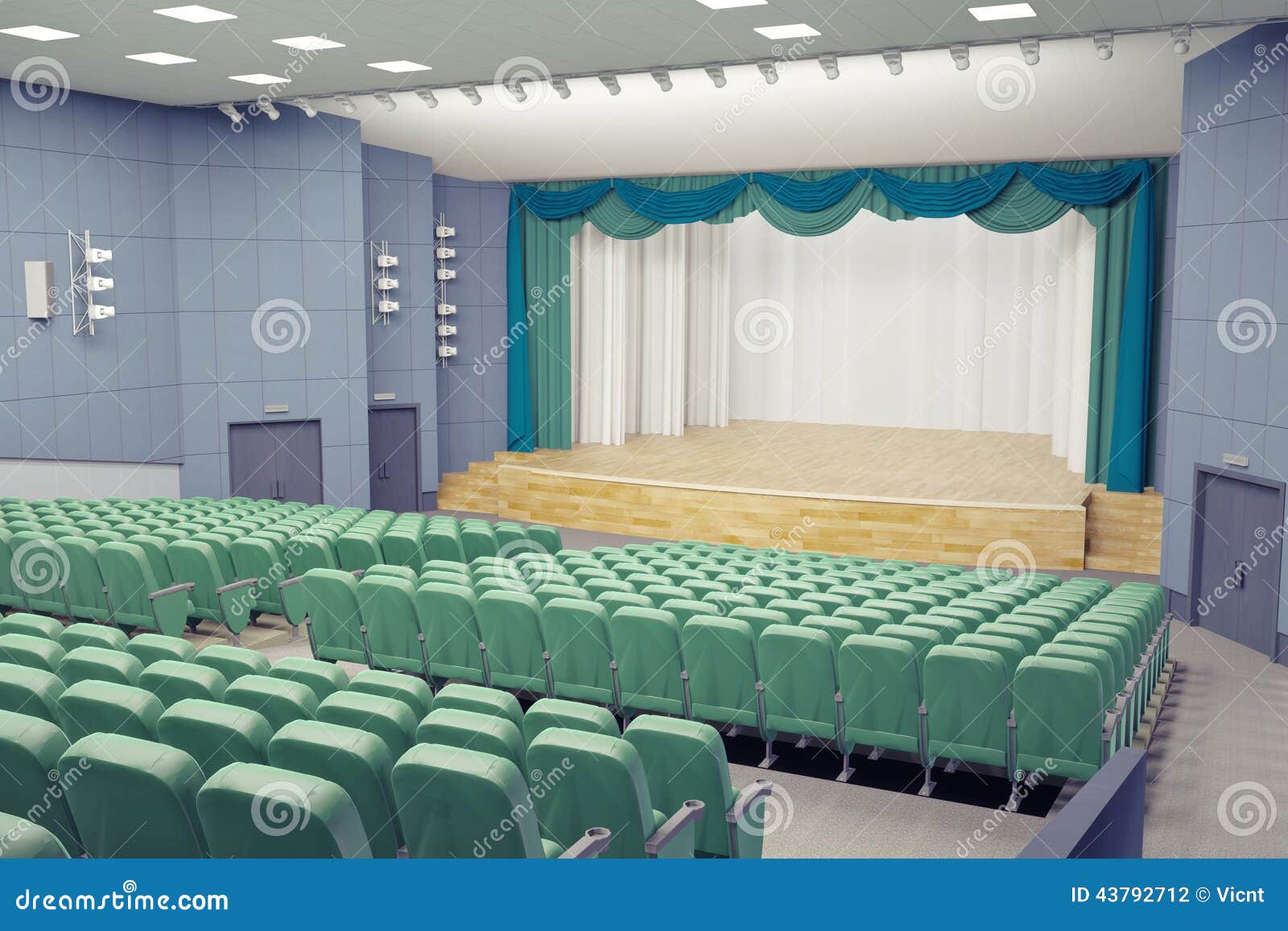 Empty green armchairs in modern theater Hall