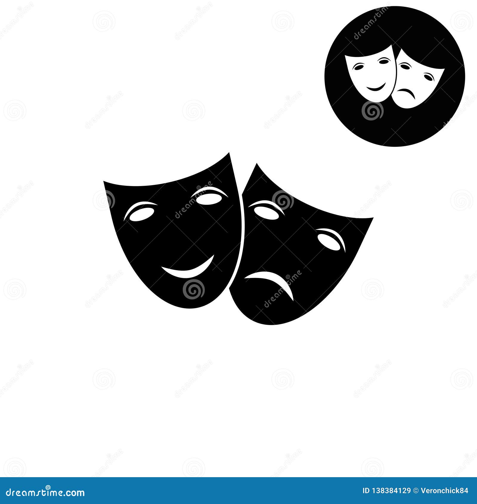 Theater Icon With Happy And Sad Masks White Vector Icon Stock