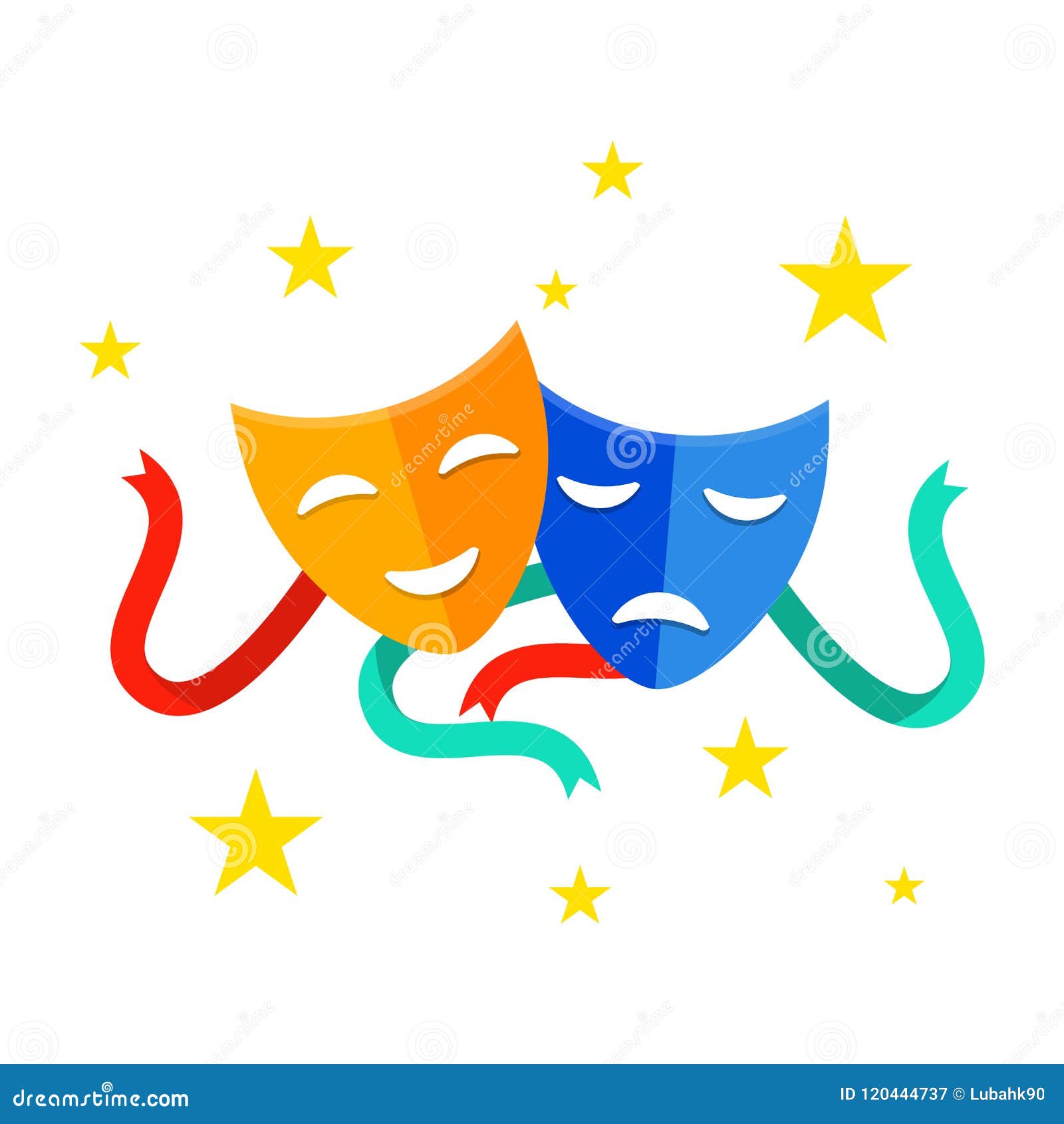 theater mask with ribbons. comedy and tragedy masks  on white background. traditional theater . theater