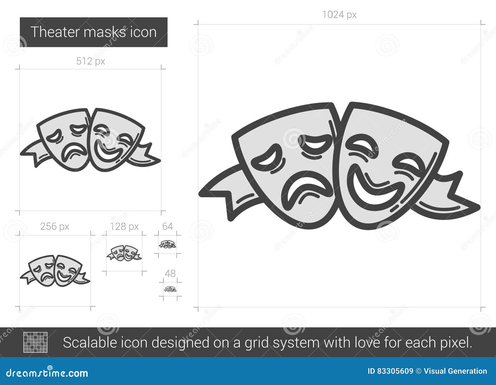 Theater Masks Line Icon Stock Vector Illustration Of Laugh 83305609