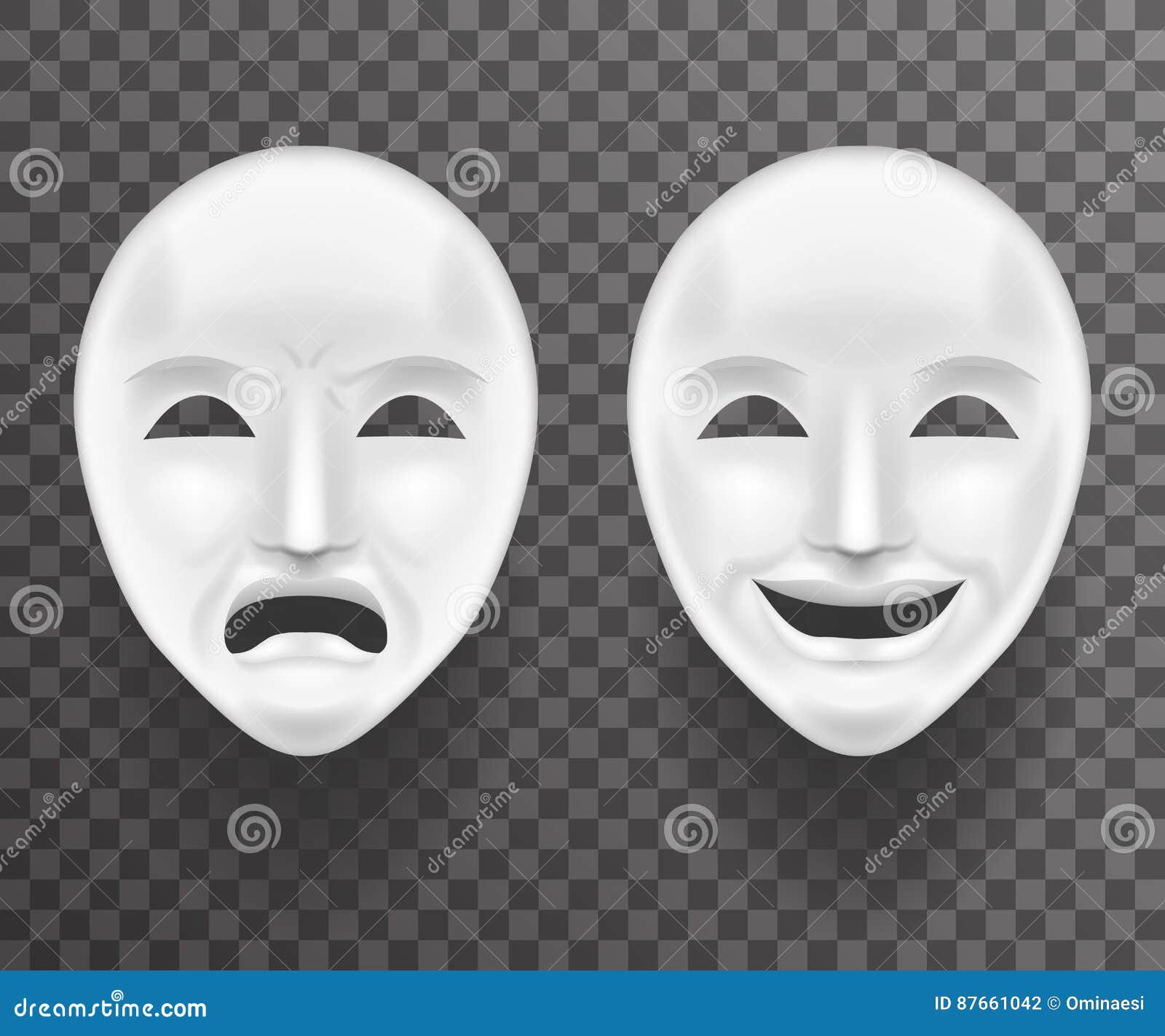 Download Theatrical Mask Sadness And Joy White Actor Play Face Antique Realistic 3d Transperent Icon ...