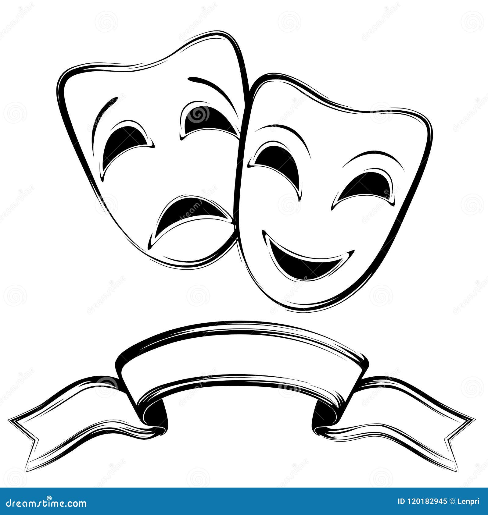 Theatrical Masks. Isolated. Black And White Stock Vector Illustration