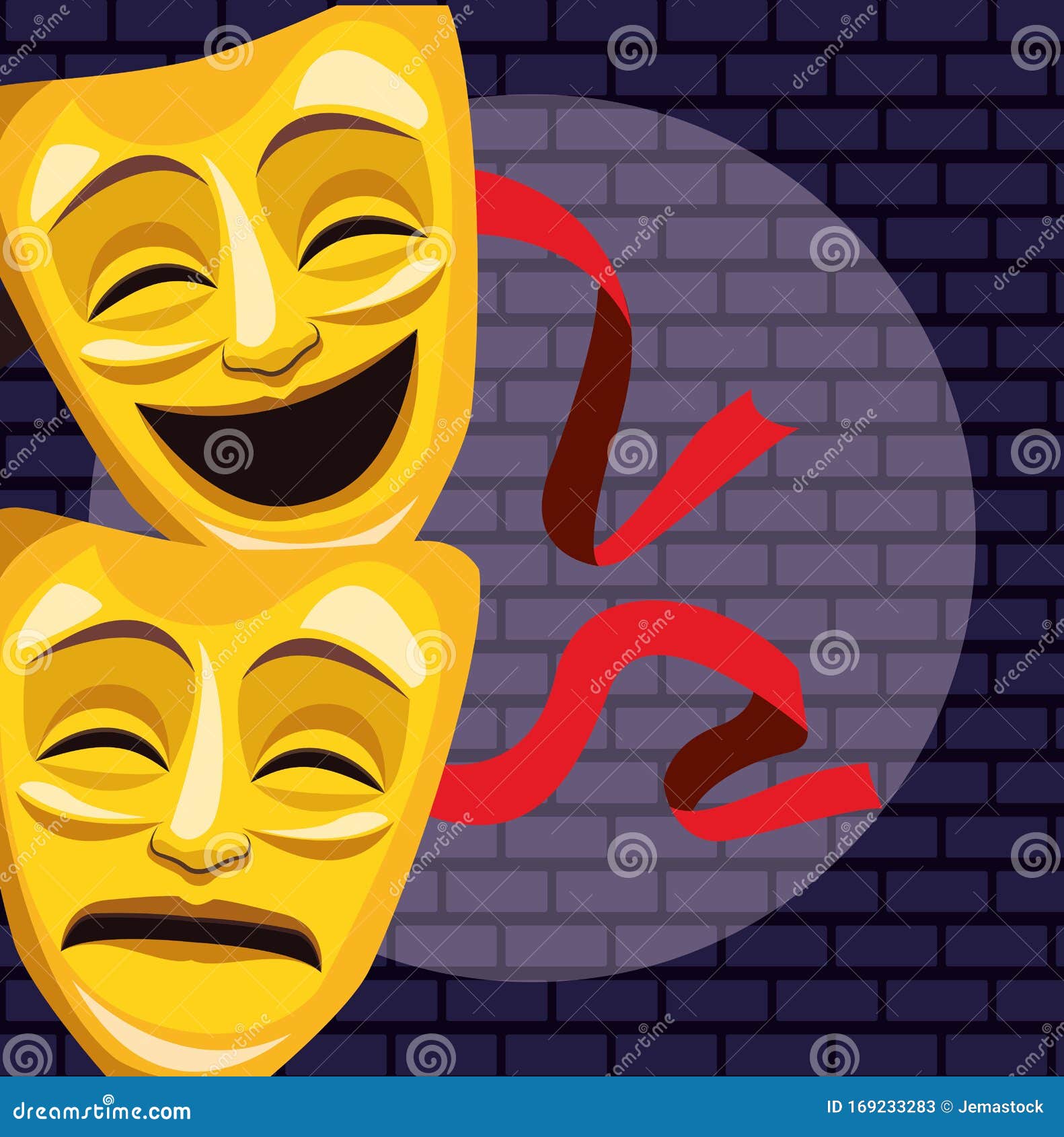 Theatrical Masks Light Wall Brick Stand Up Comedy Show Stock Vector ...