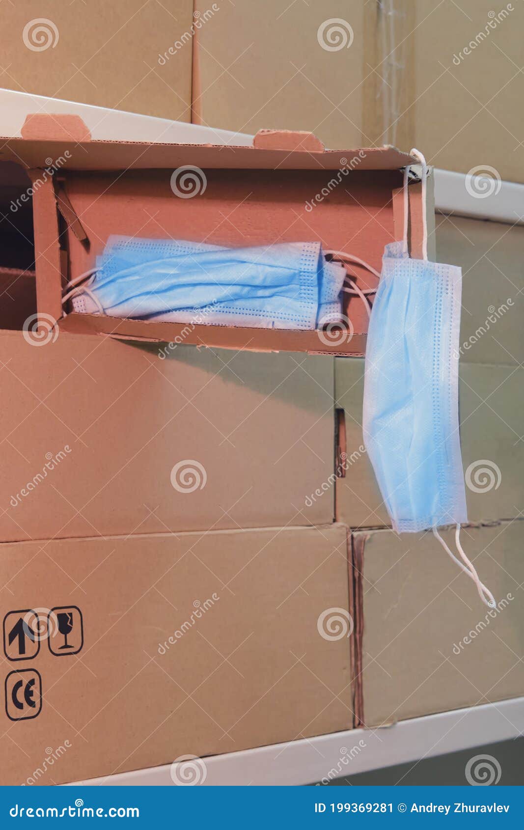 Theft of Protective Masks in the Warehouse during a Lockdown. Empty Warehouse with Opened Boxes