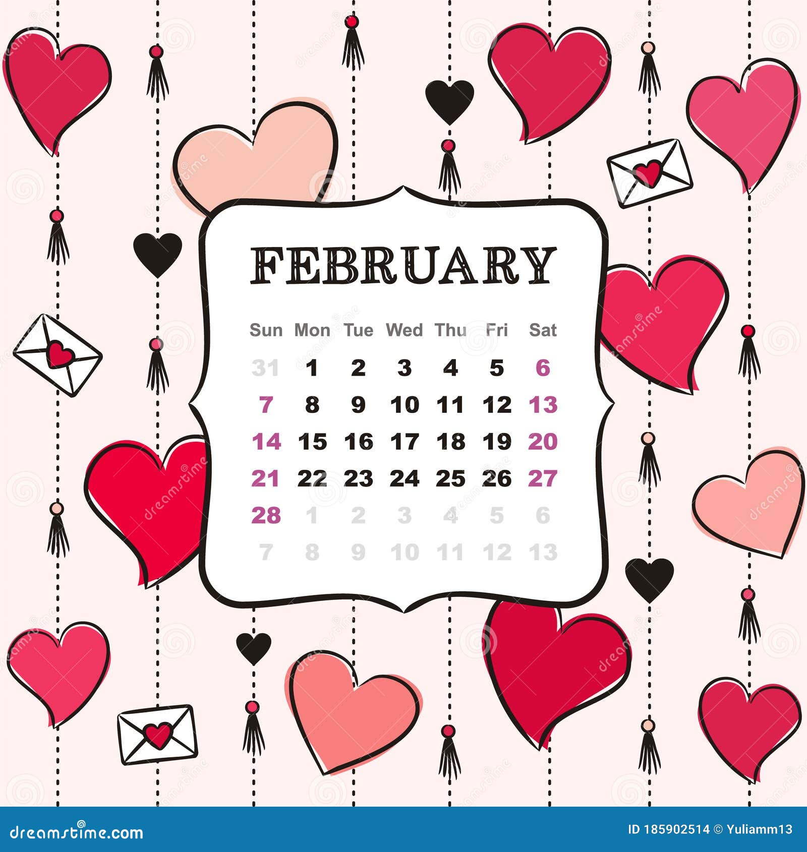 Thematic Template for a Calendar for 2021 February Stock Illustration Thematic Template for a Calendar for 2021 February Stock Illustration