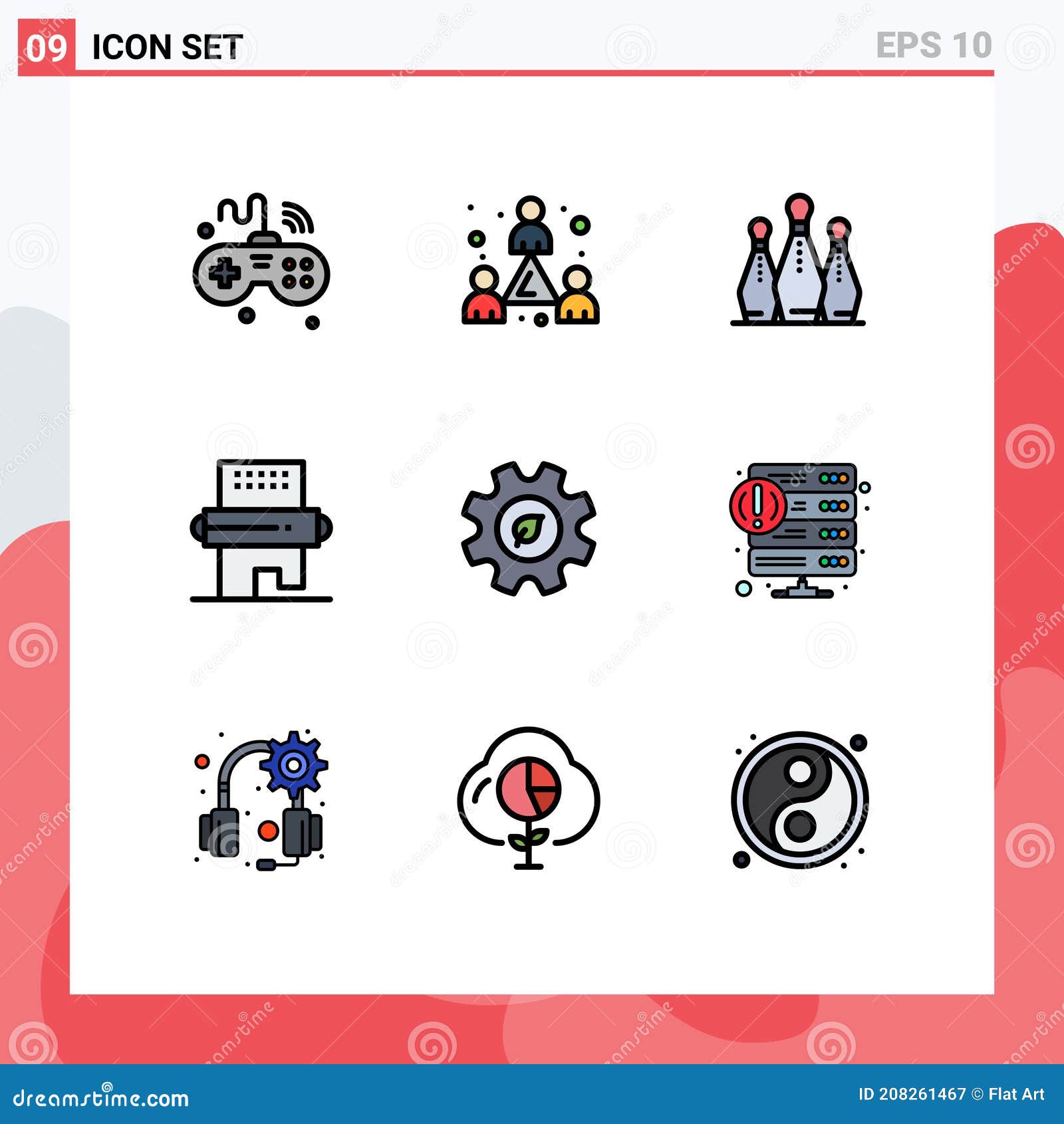 9 thematic  filledline flat colors and editable s of meal, drinks, team, cooking, pins