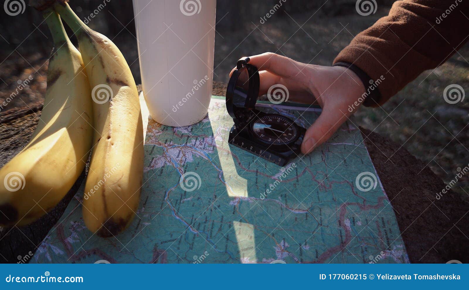 Theme Hiking and Nature Travel. Hands Caucasian Male Tourist Break ...