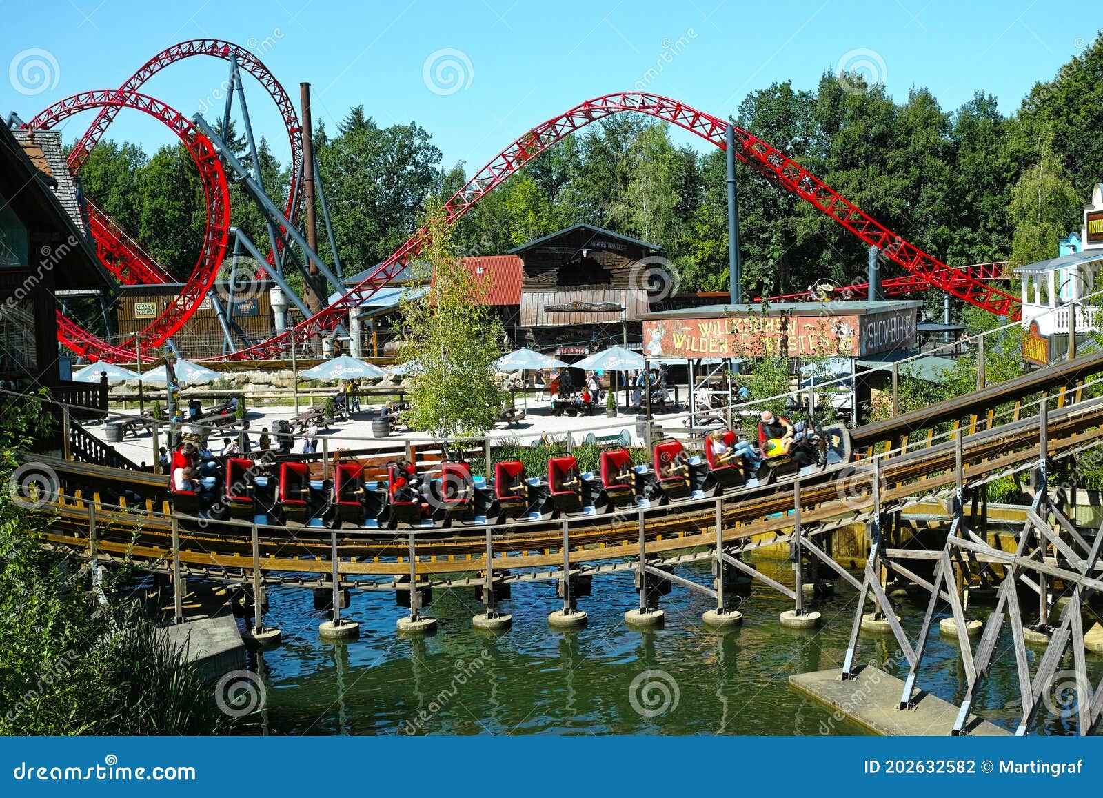 Theme Park Landscape with Wooden Coaster and Big Dipper Roller Coaster  Editorial Photography - Image of lake, dynamite: 202632582