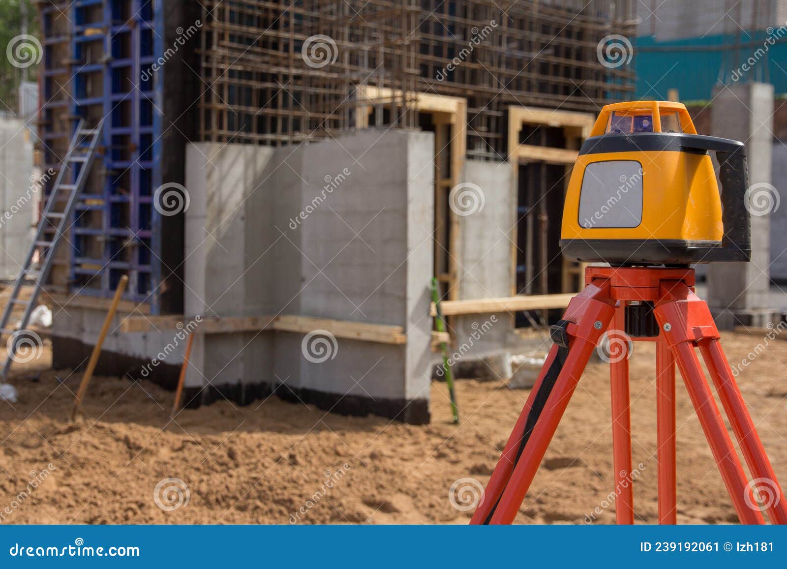 Theodolite at the Construction Site. Construction Measuring Tool Stock