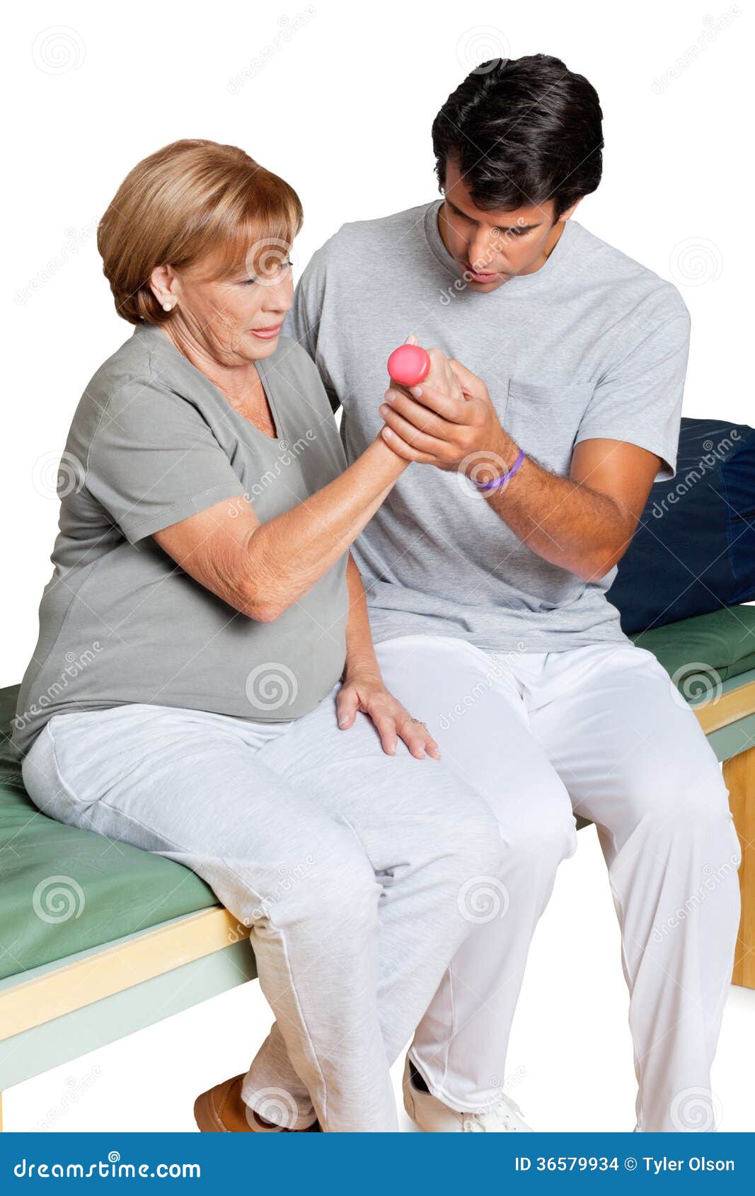 Therapist Giving Muscle Training Over White Stock Photo Image of