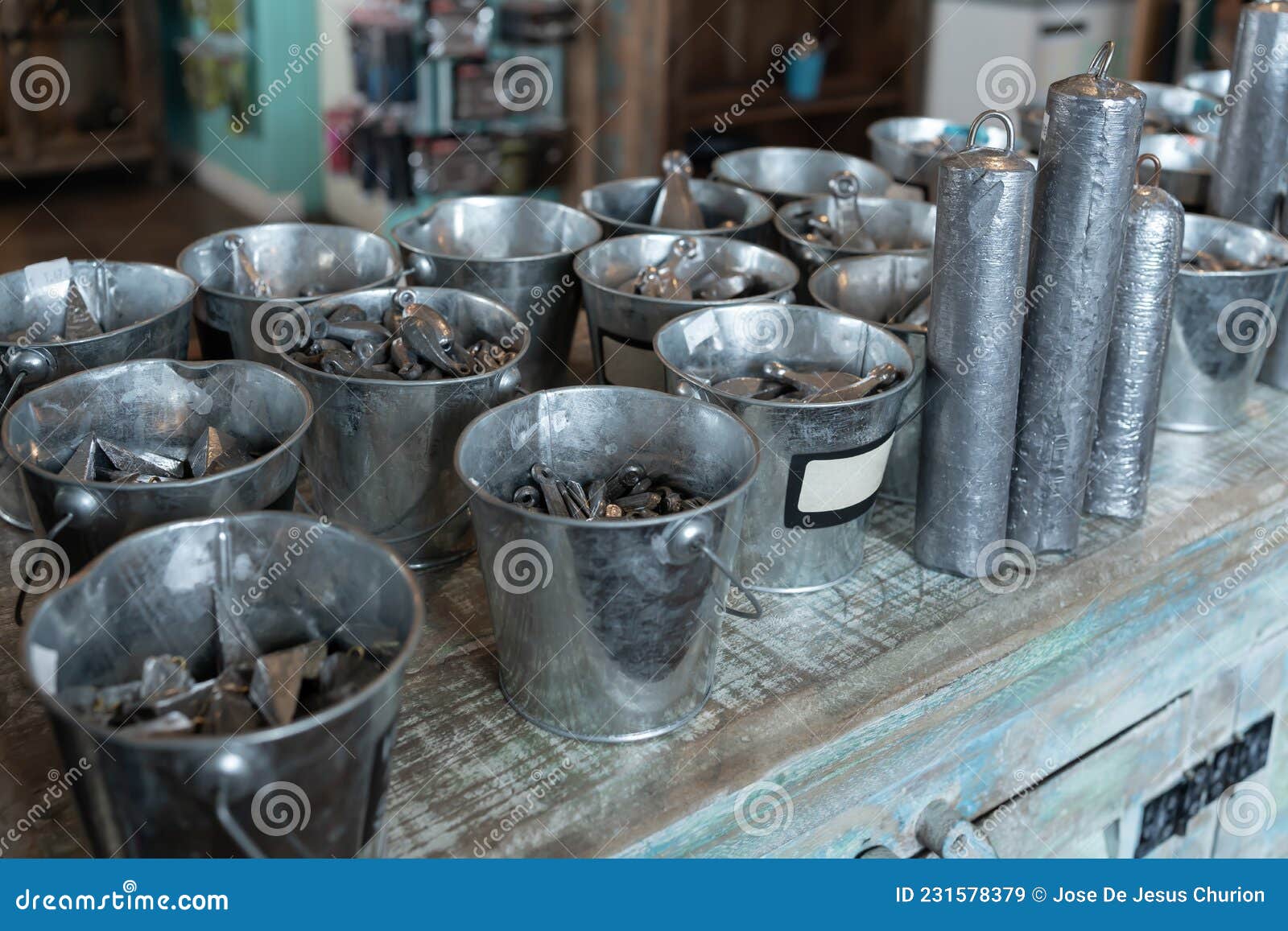 There are a Lot of Different Lead Fishing Sinkers in the Buckets. Stock  Image - Image of object, aquatic: 231578379