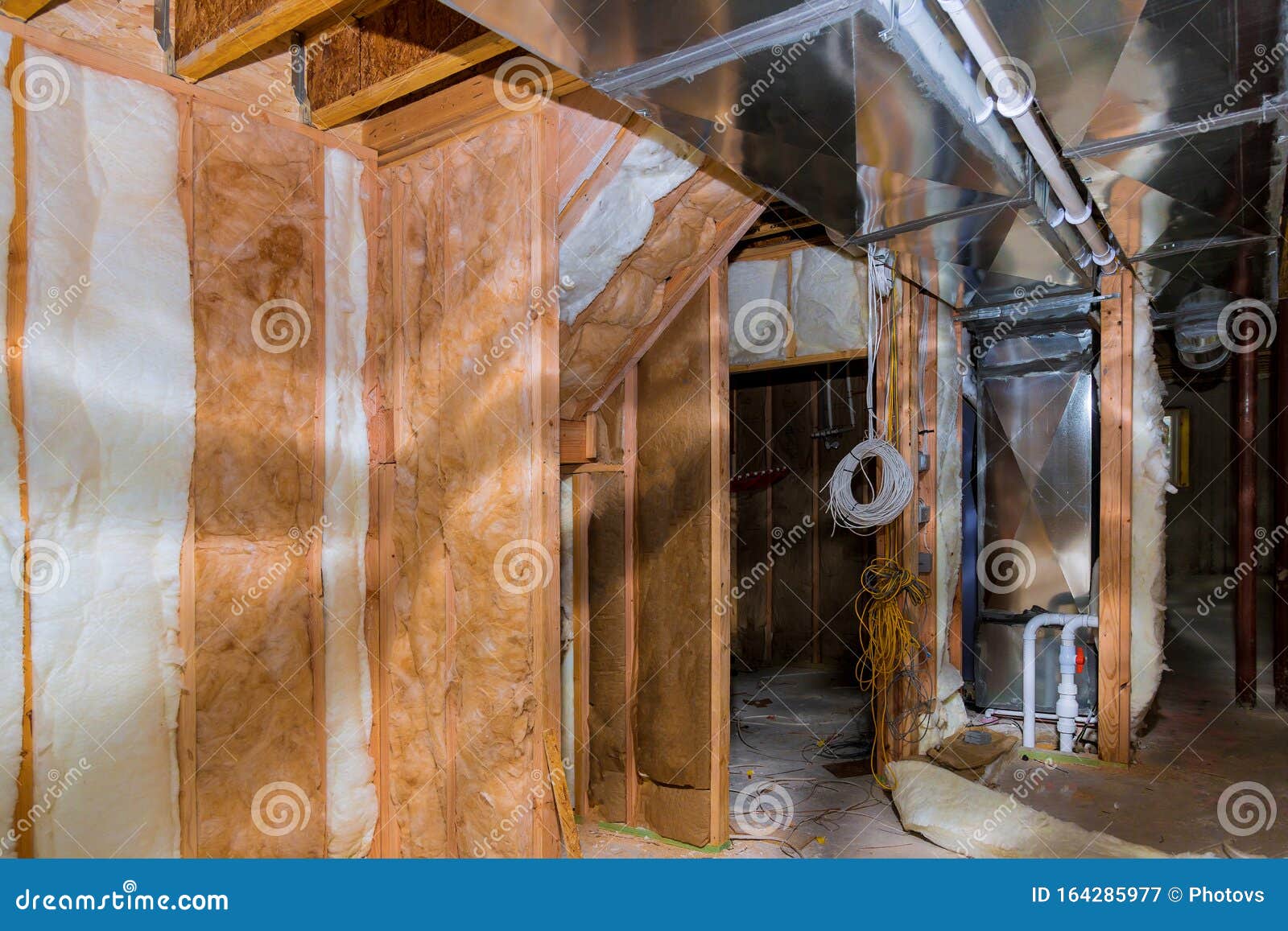 Thermal Insulation with House Construction Site Basement Walls Stock